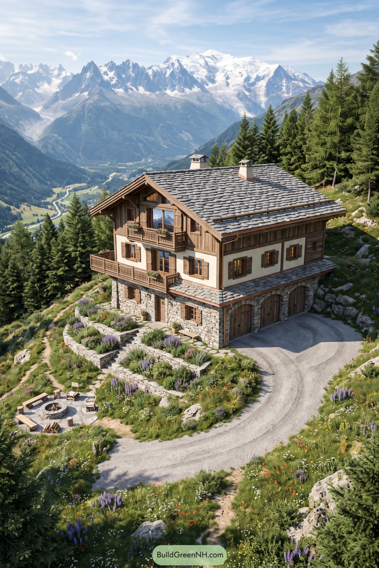 Timber and stone chalet overlooking a French Alpine valley