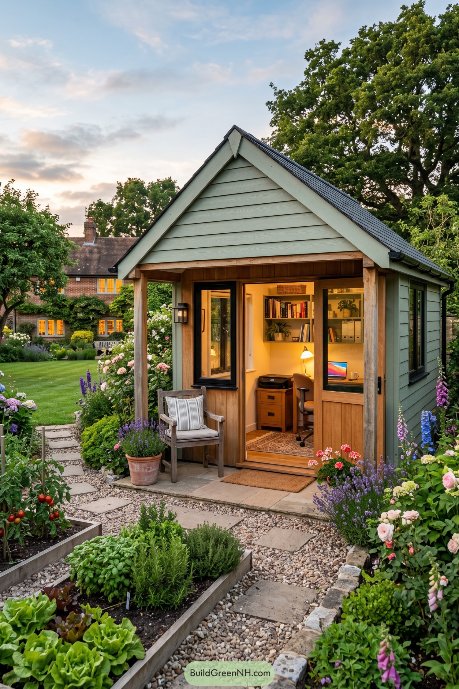 Sage Green Garden Office With Porch