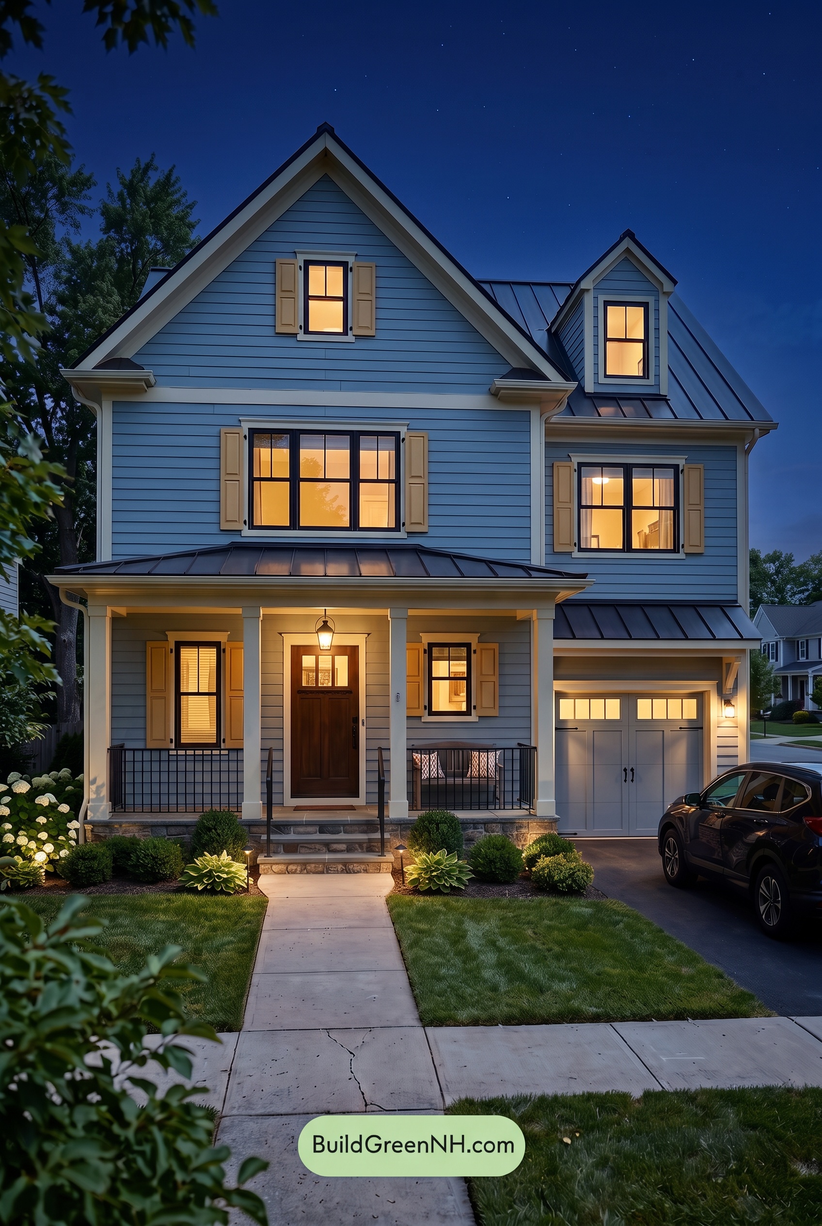 Modern Cottage Light Blue Color Scheme: Aster Blue Marigold - Nighttime