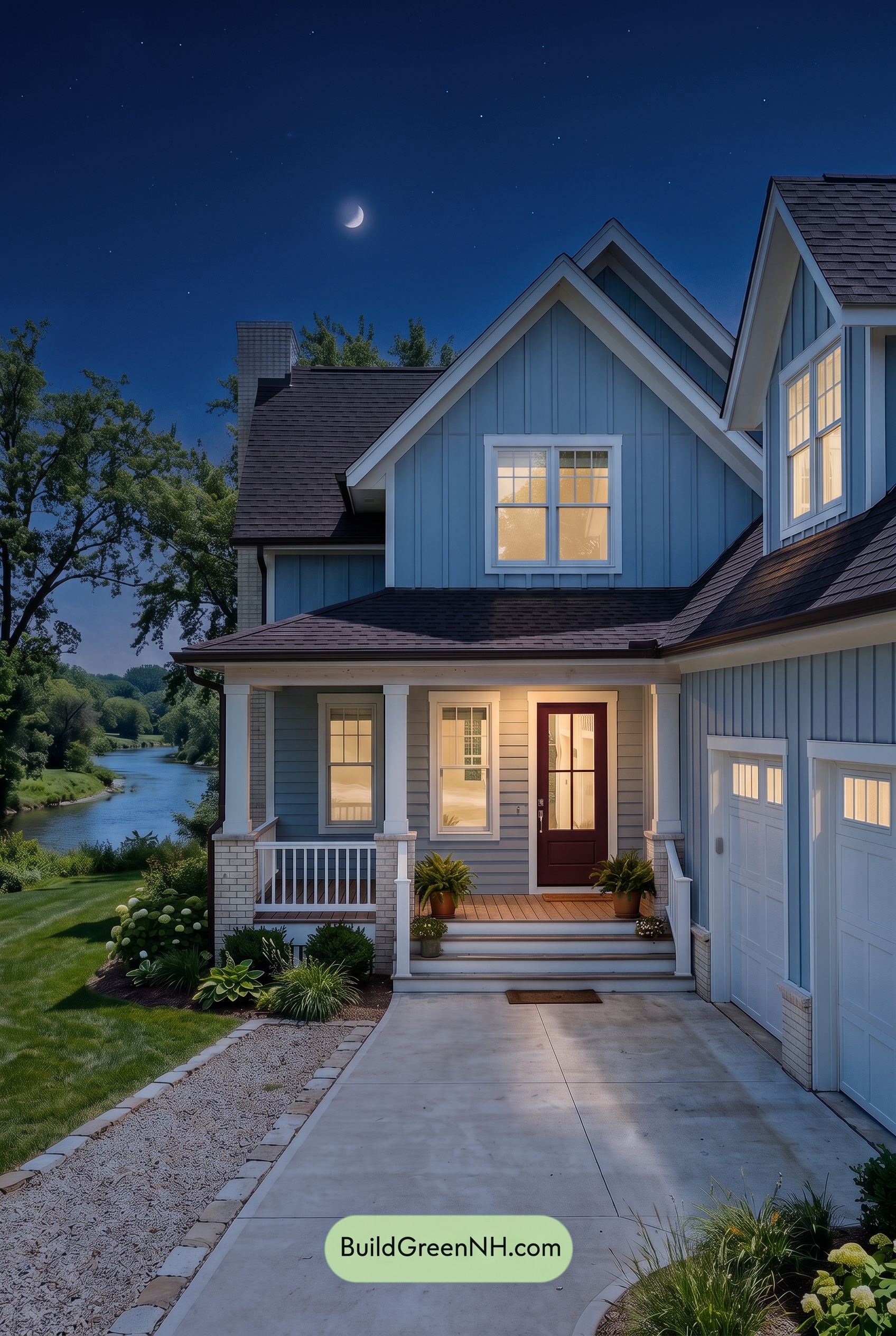 Modern Cottage Light Blue Color Scheme: Blue Linen Ember - Nighttime