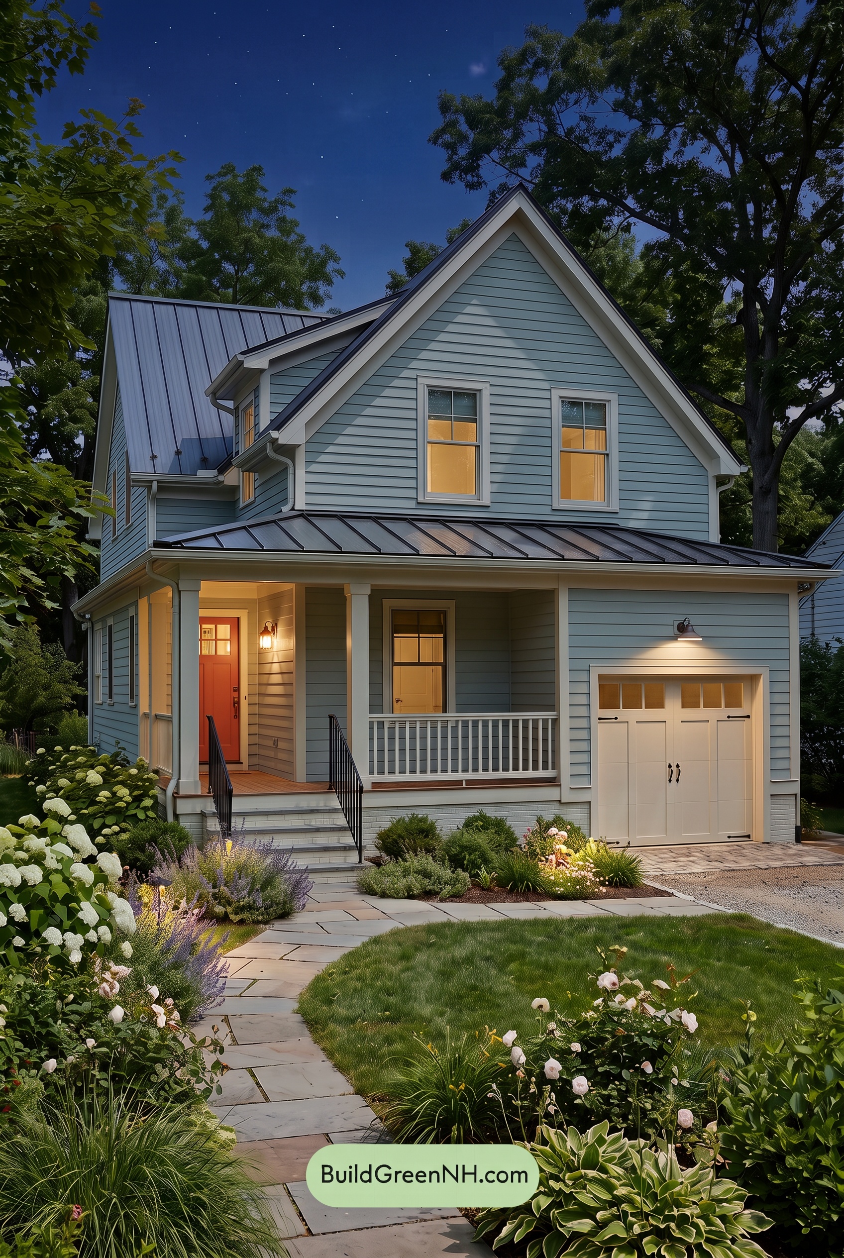 Modern Cottage Light Blue Color Scheme: Blue Poppy Gleam - Nighttime