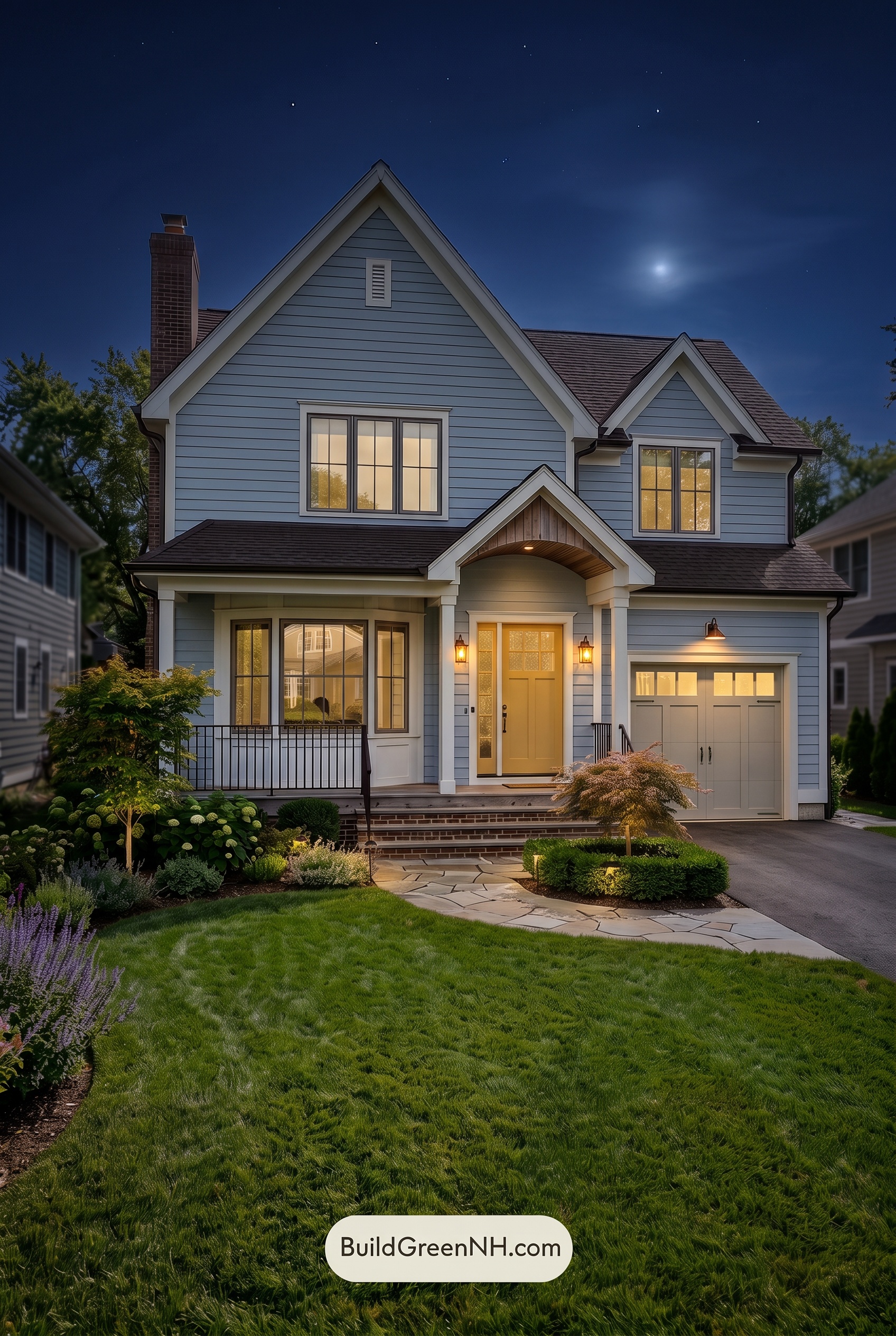 Modern Cottage Light Blue Color Scheme: Lark Blue Buttercup - Nighttime