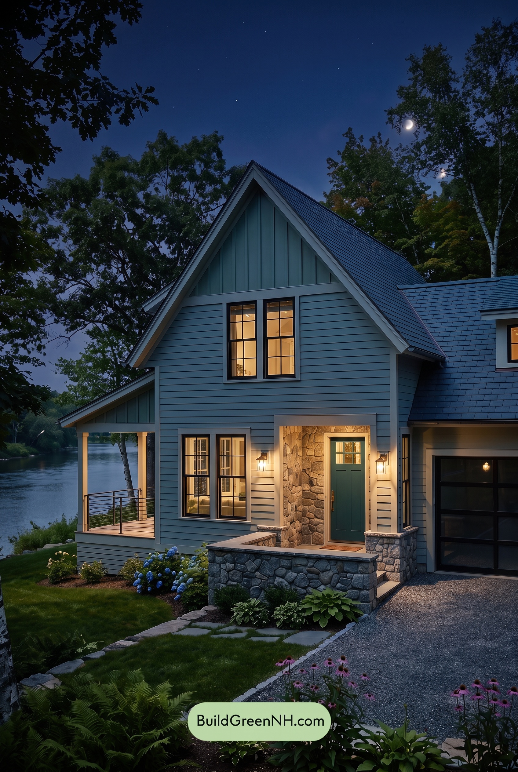 Modern Cottage Light Blue Color Scheme: River Blue Brass - Nighttime