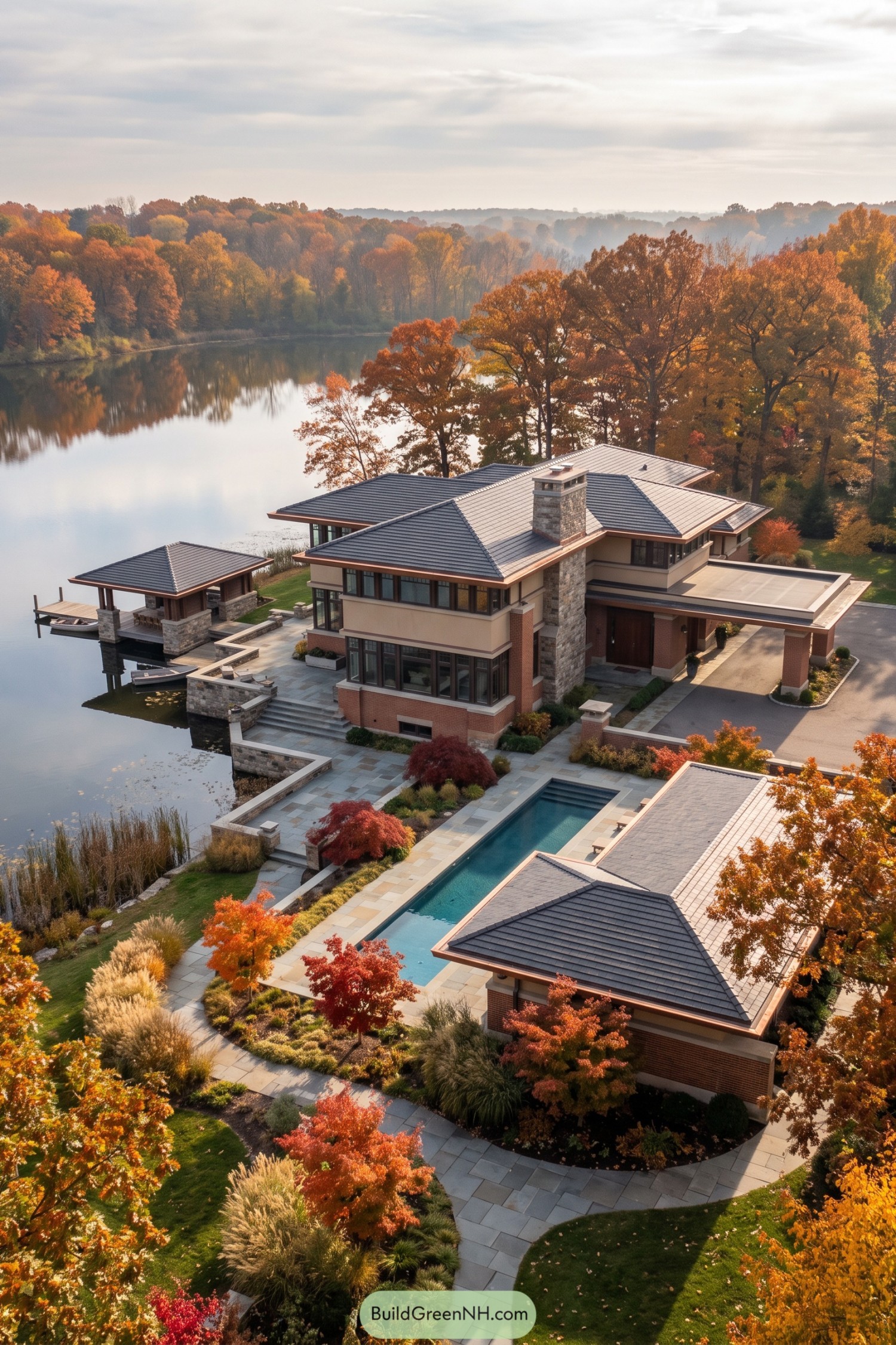 Lakeside prairie estate with pool and pavilion