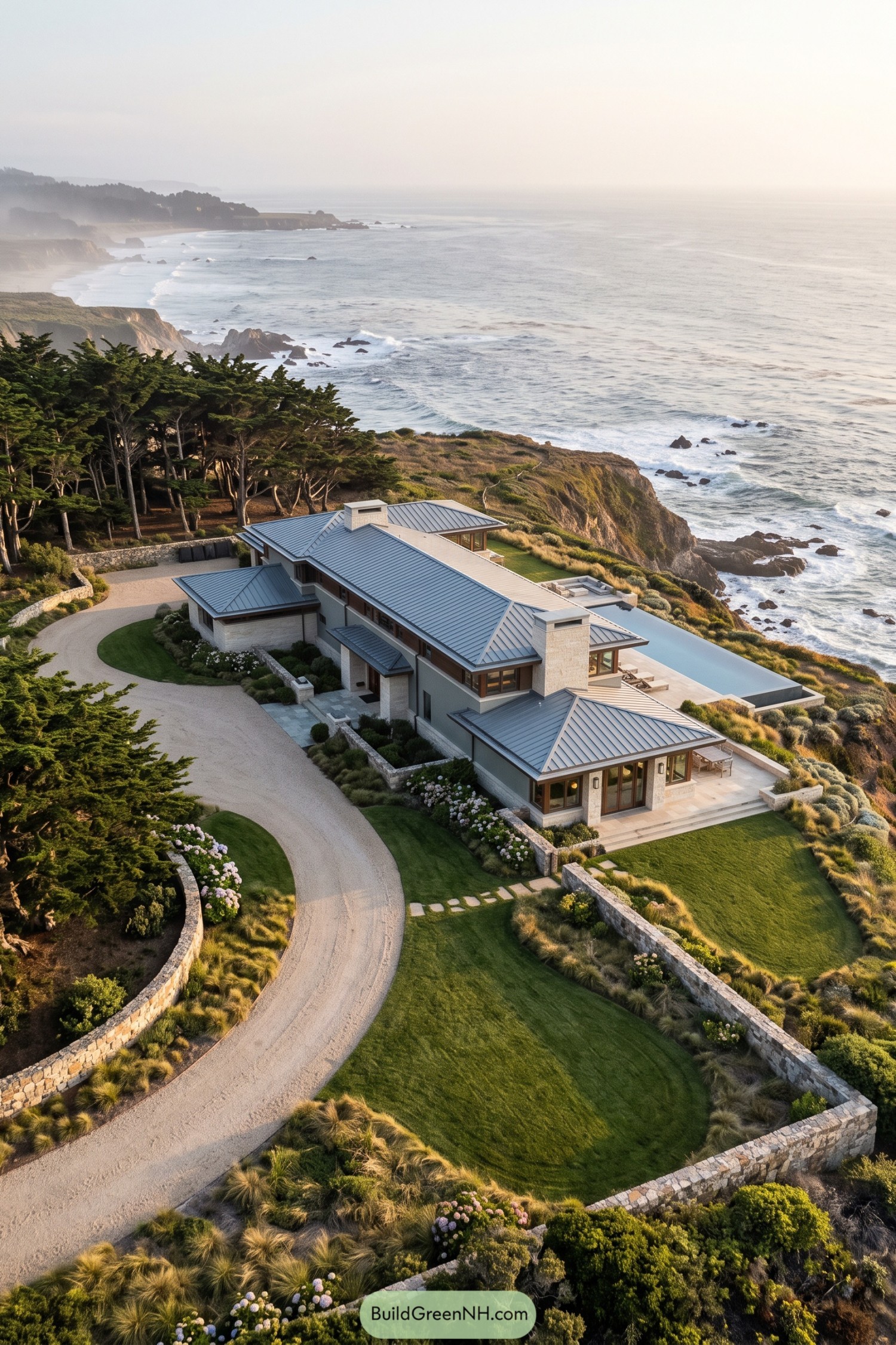 Cliffside prairie house with ocean-view pool