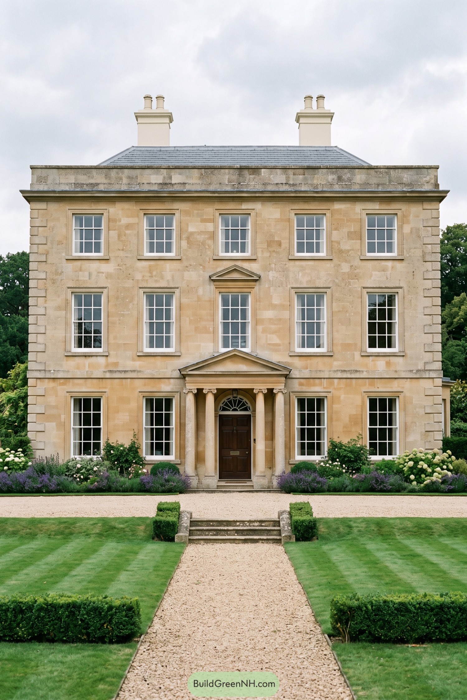 Three storey Regency manor with a columned entrance portico