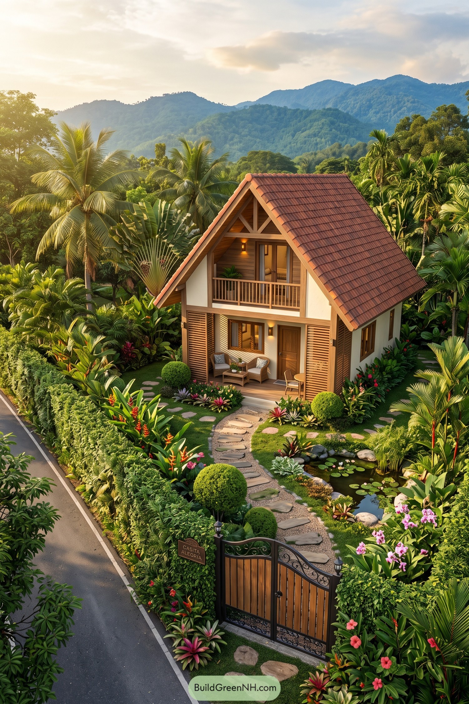 A private A-frame cottage amid lush tropical gardens