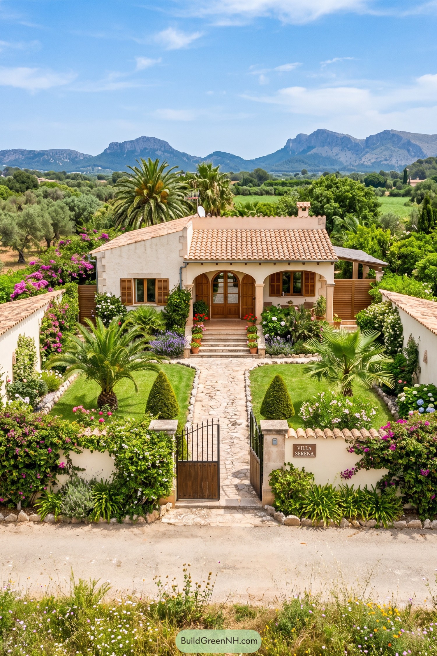 Walled Mediterranean cottage with lush garden and mountain views