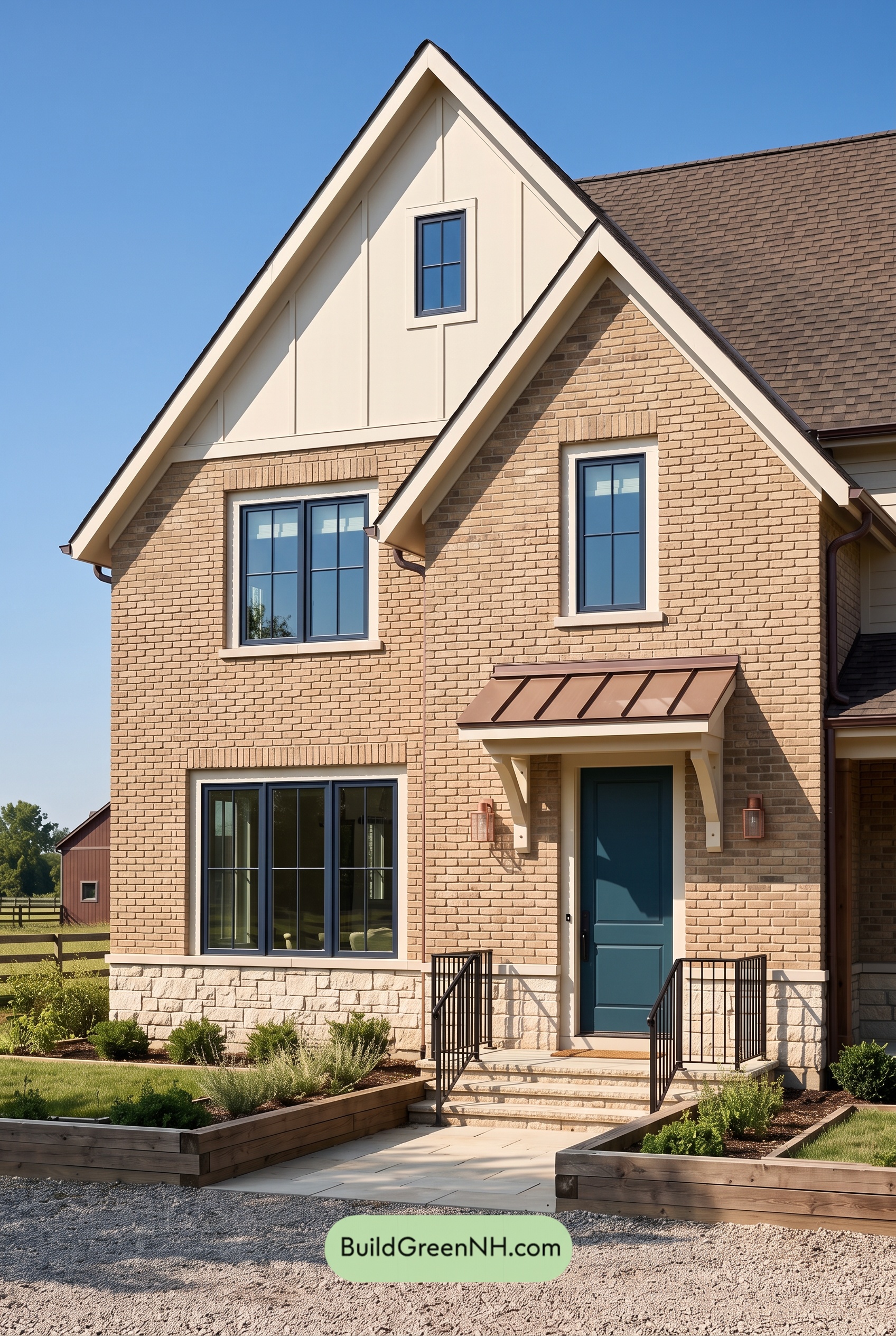 Tan Brick House Exterior Color Scheme: Camel Copper Gable