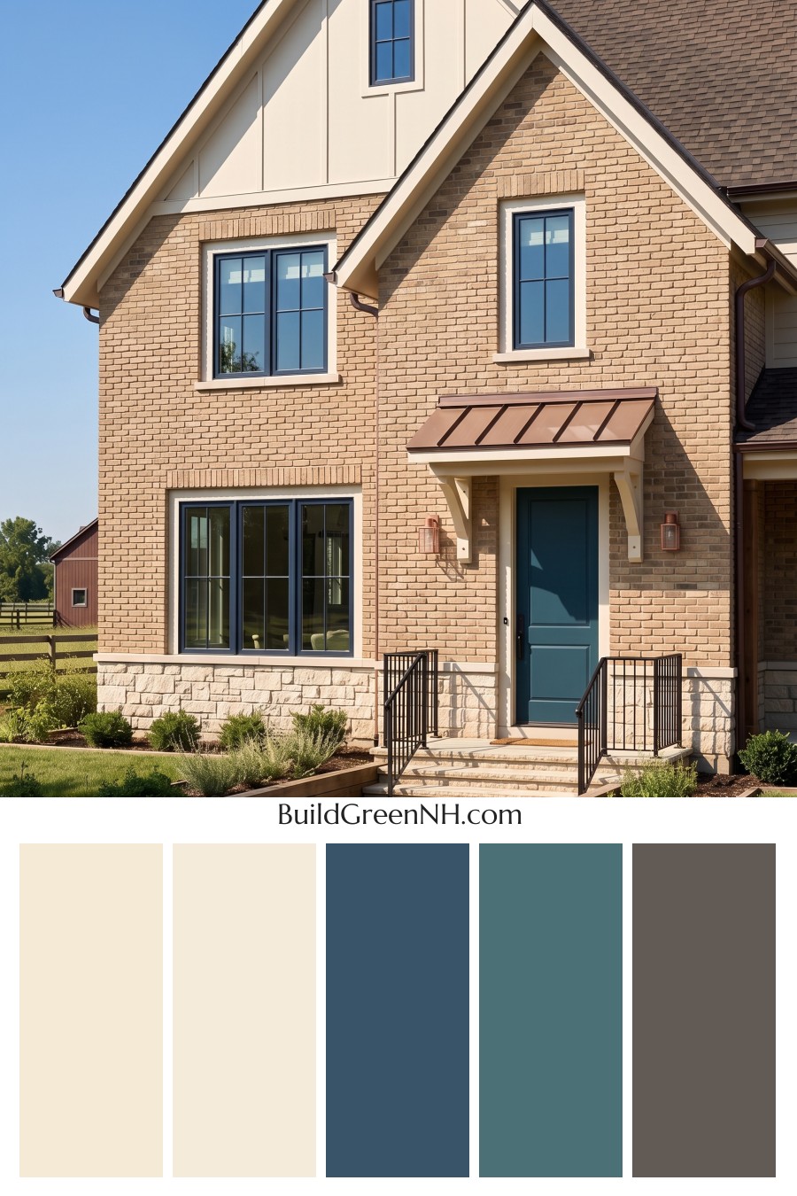 Tan Brick House Exterior Color Scheme: Camel Copper Gable