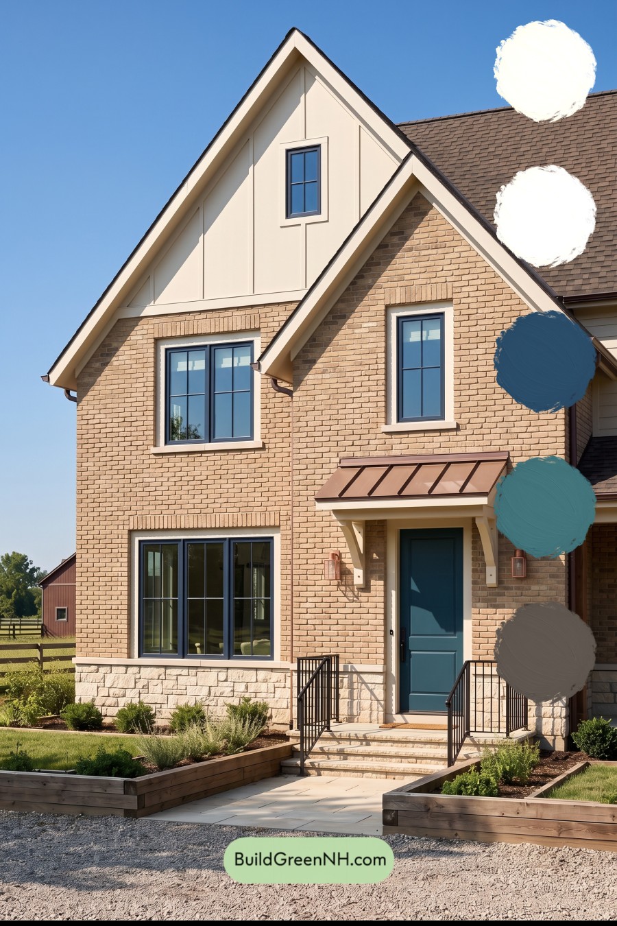 Tan Brick House Exterior Color Scheme: Camel Copper Gable