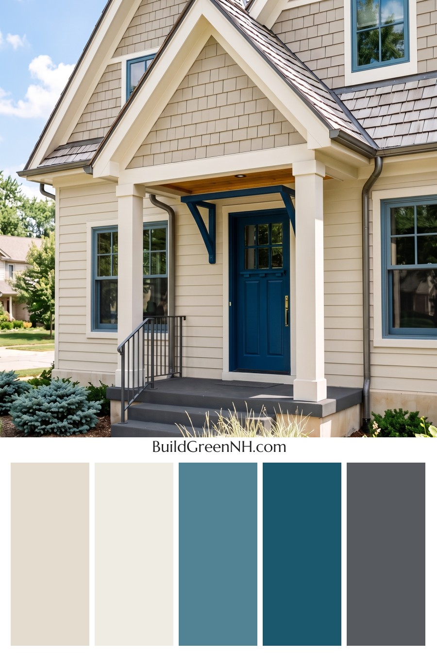 Tan Brick House Exterior Color Scheme: Cobalt Threshold Glow