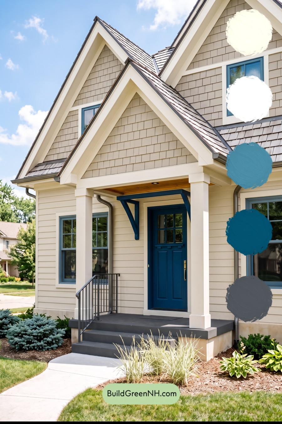 Tan Brick House Exterior Color Scheme: Cobalt Threshold Glow