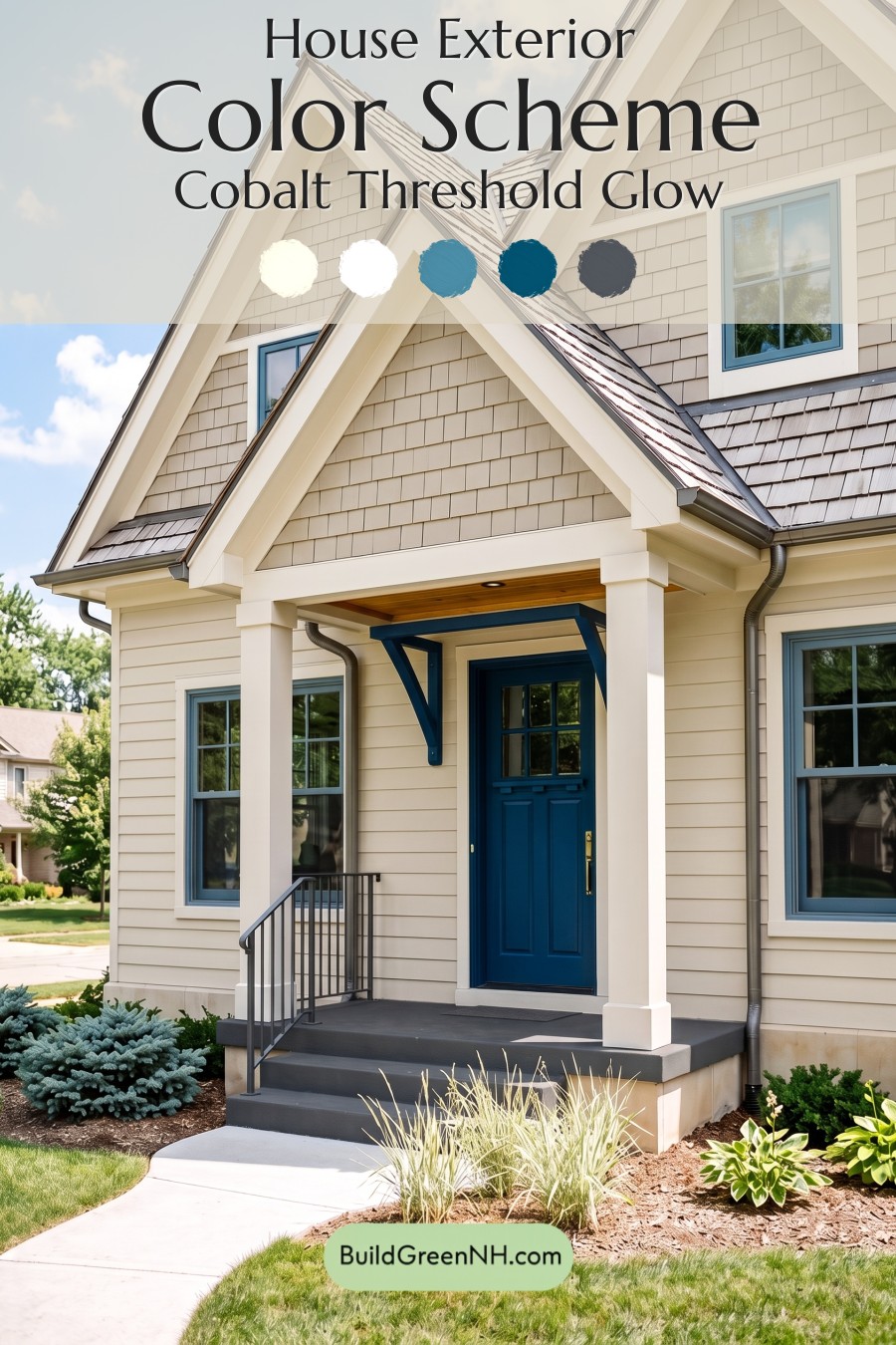 Tan Brick House Exterior Color Scheme: Cobalt Threshold Glow