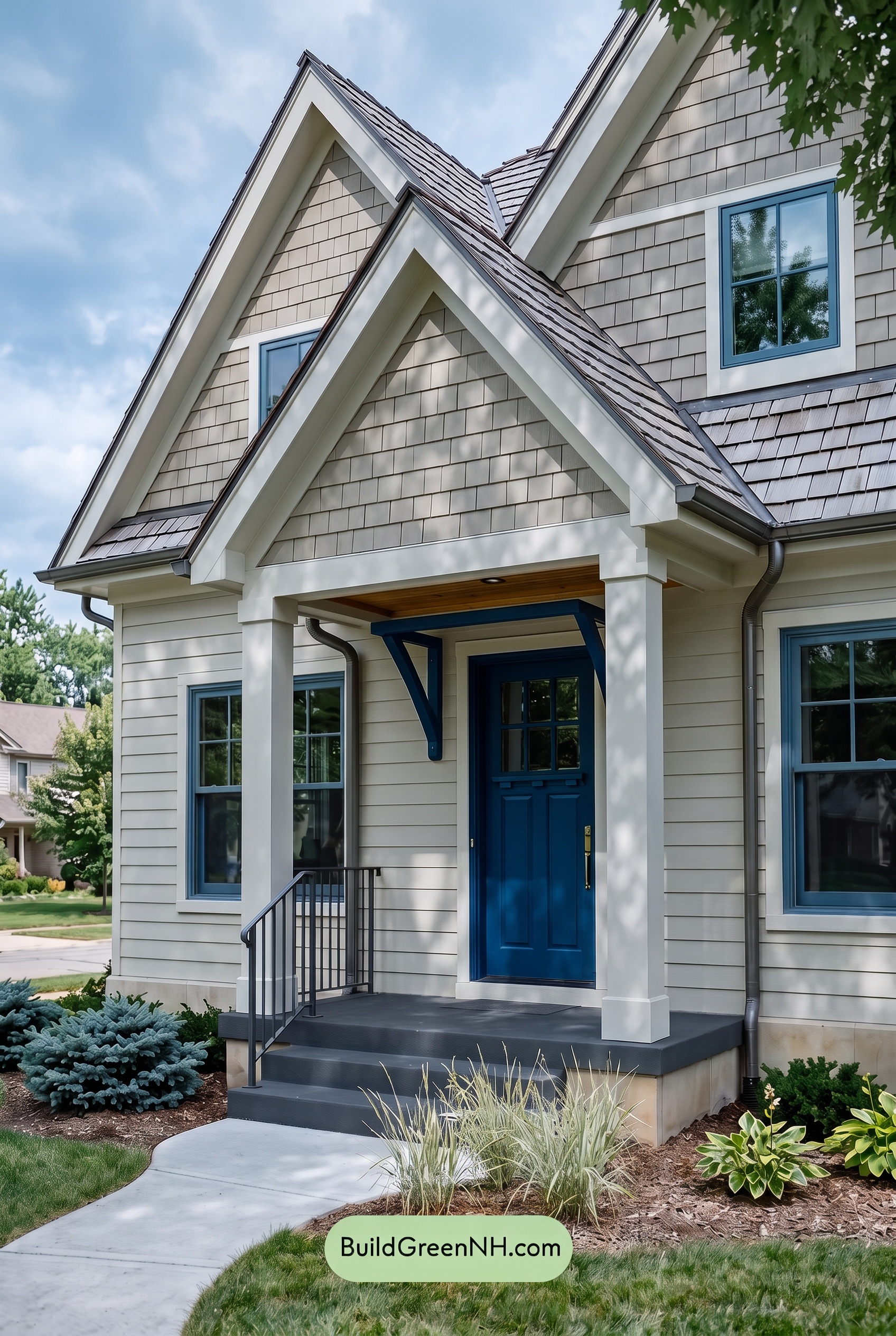 Tan Brick House Exterior Color Scheme: Cobalt Threshold Glow - Shade