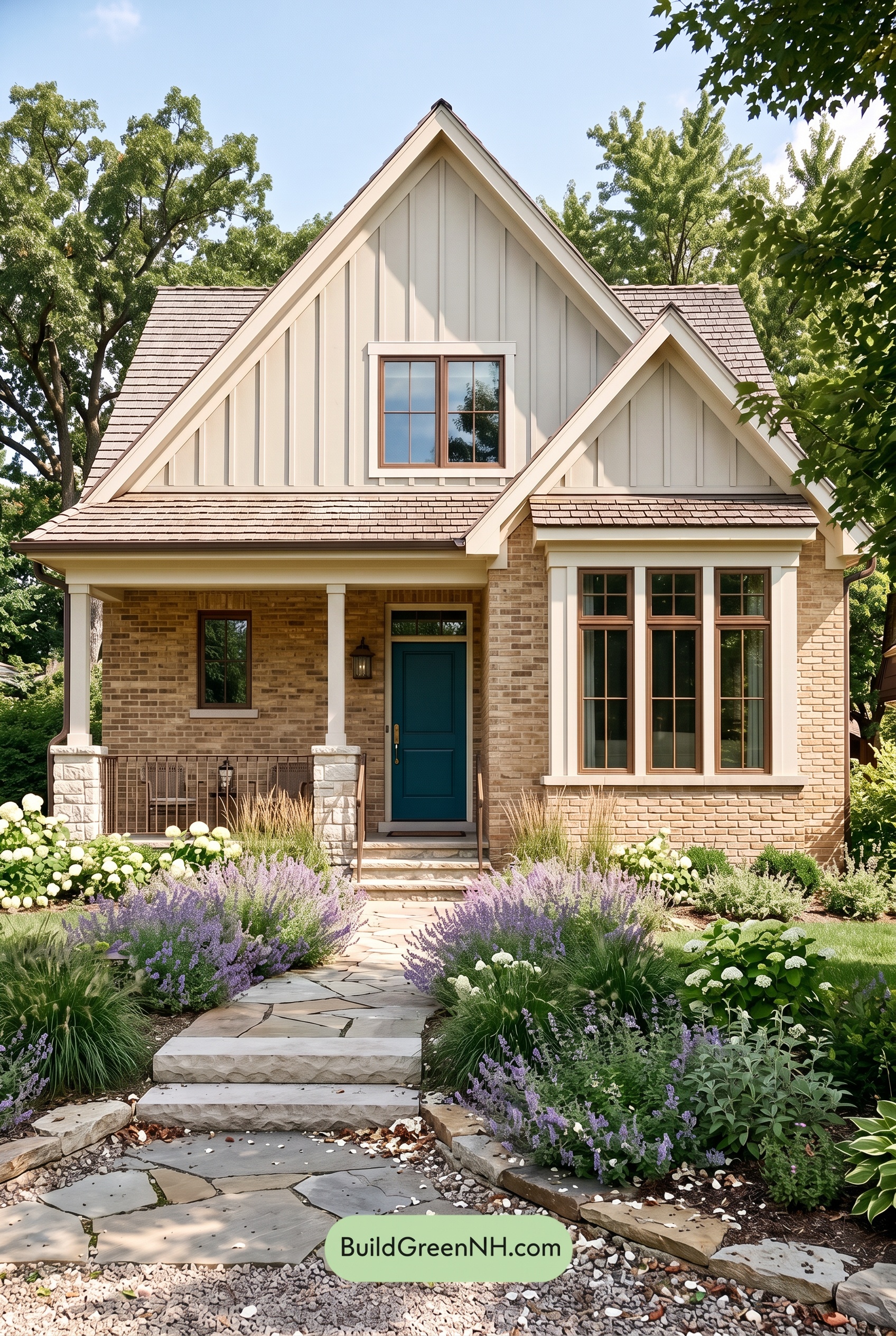 Tan Brick House Exterior Color Scheme: Dune Teal Lantern