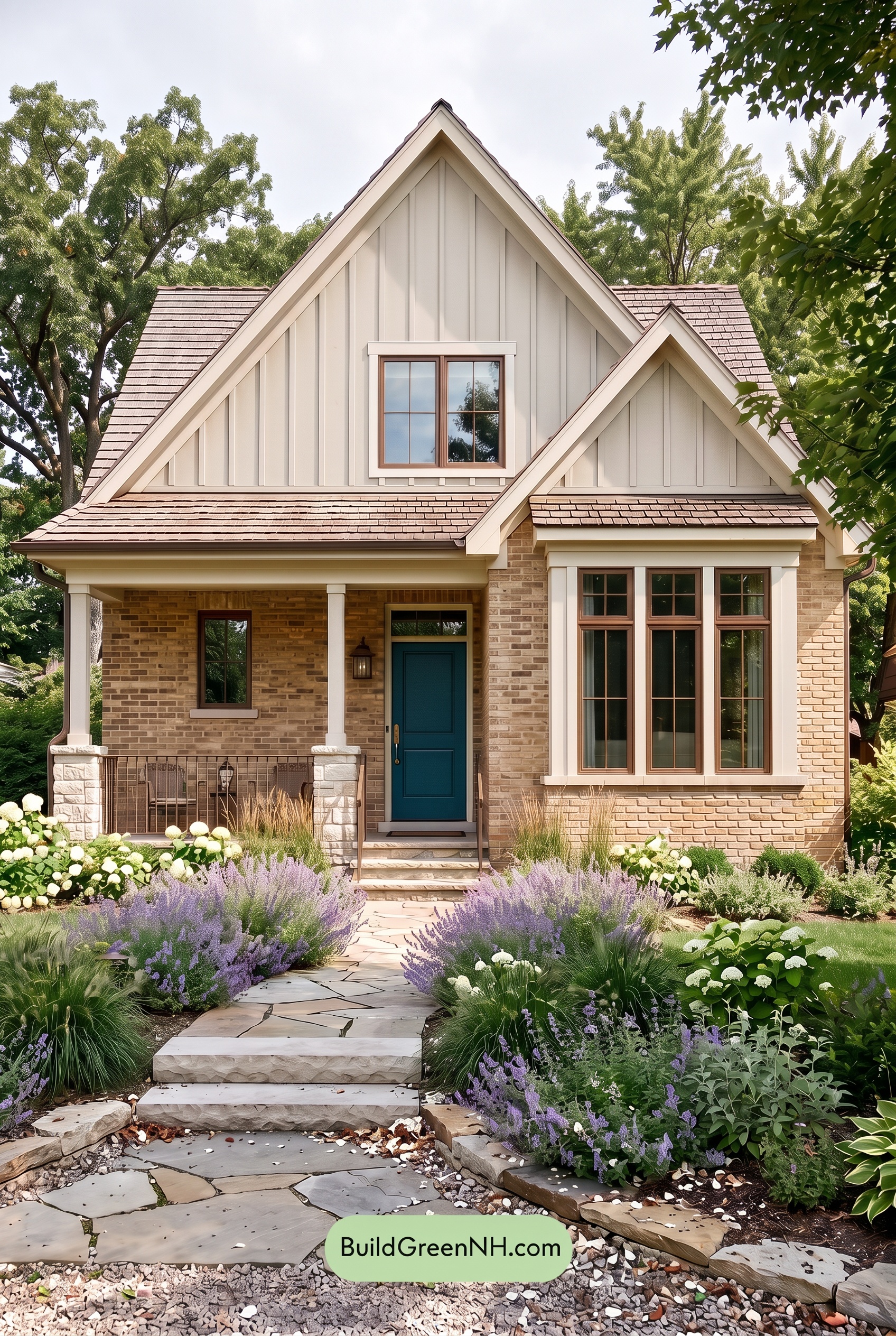 Tan Brick House Exterior Color Scheme: Dune Teal Lantern - Overcast