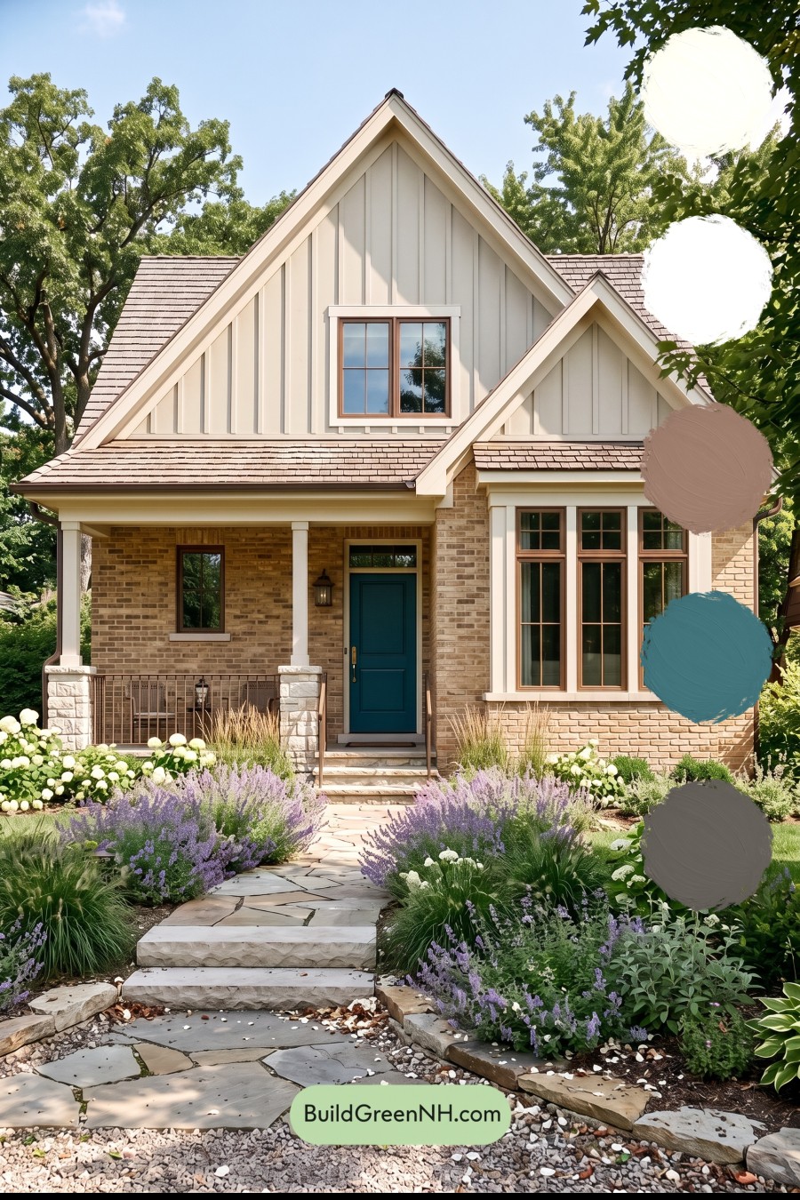 Tan Brick House Exterior Color Scheme: Dune Teal Lantern