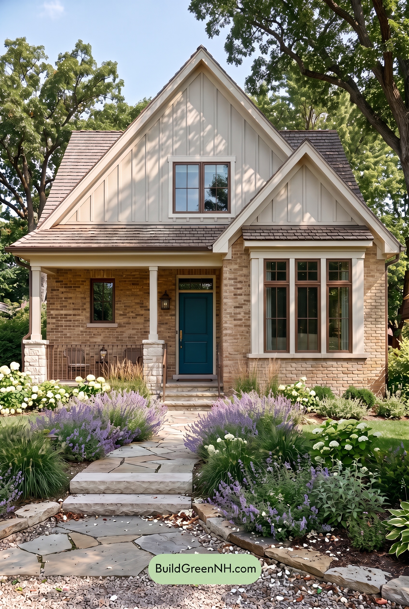 Tan Brick House Exterior Color Scheme: Dune Teal Lantern - Shade