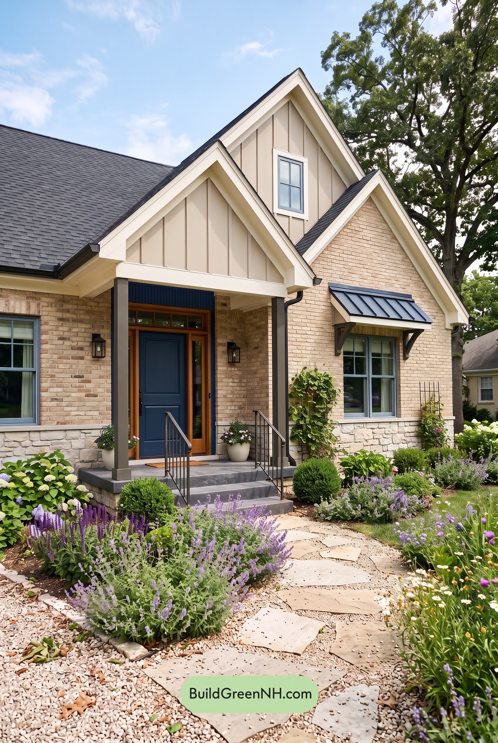 Tan Brick House Exterior Color Scheme: Indigo Gable Ease