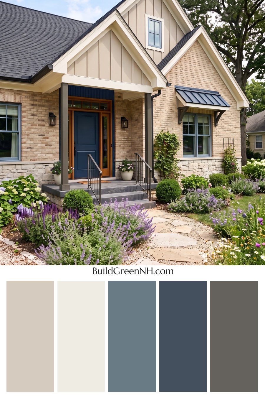 Tan Brick House Exterior Color Scheme: Indigo Gable Ease