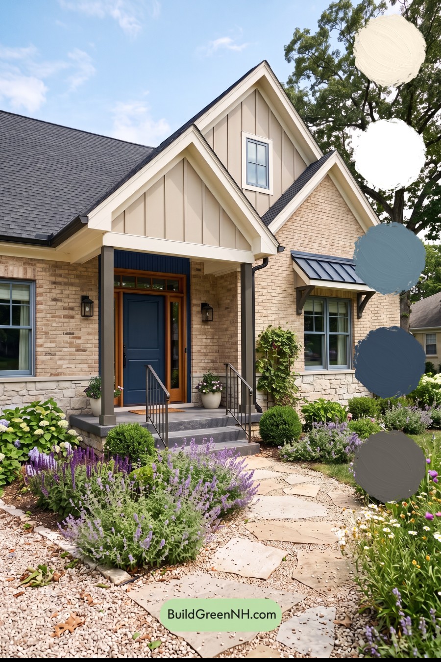 Tan Brick House Exterior Color Scheme: Indigo Gable Ease