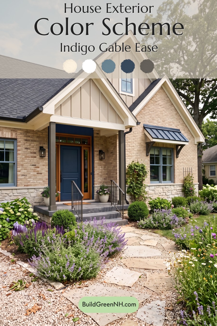 Tan Brick House Exterior Color Scheme: Indigo Gable Ease