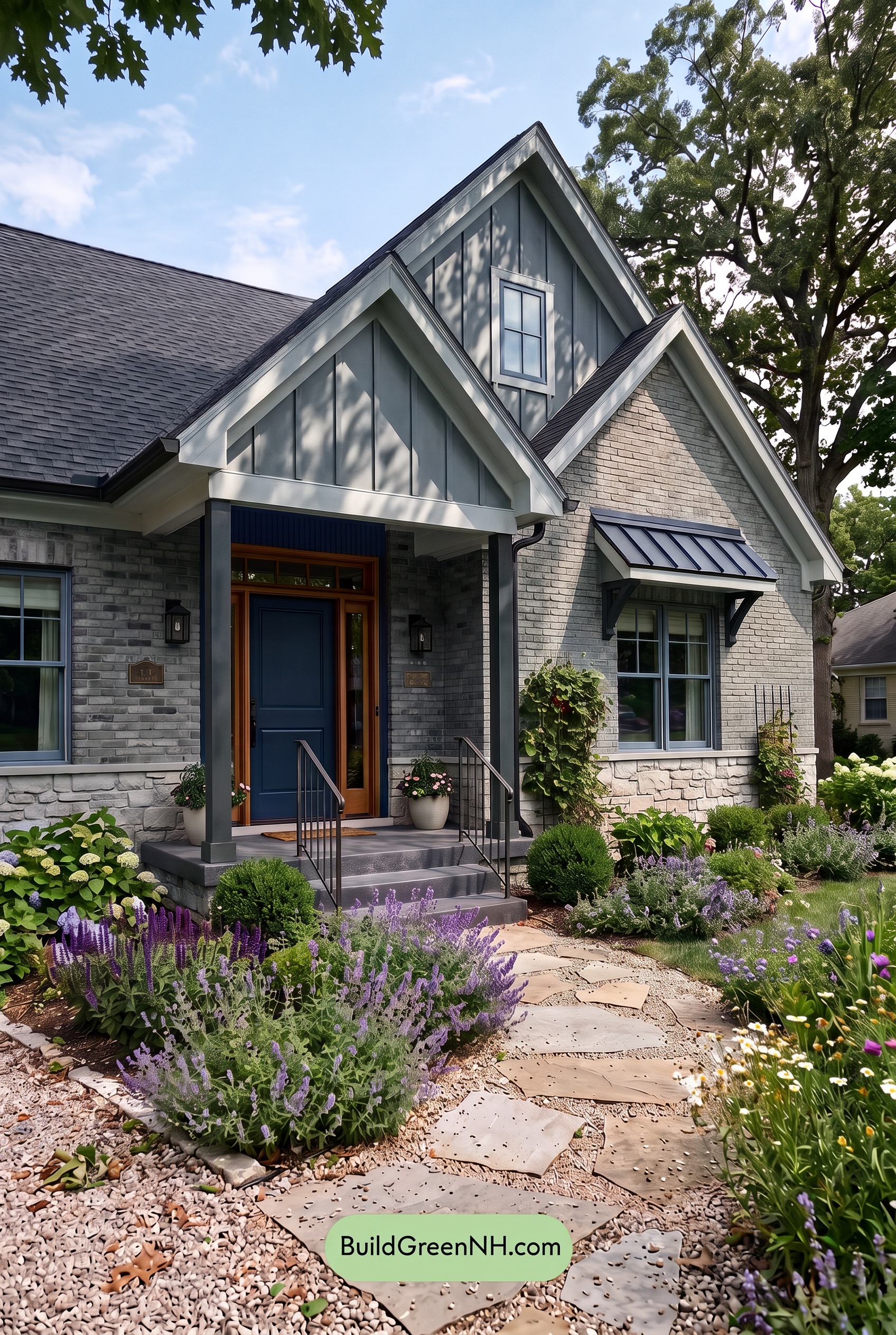 Tan Brick House Exterior Color Scheme: Indigo Gable Ease - Shade
