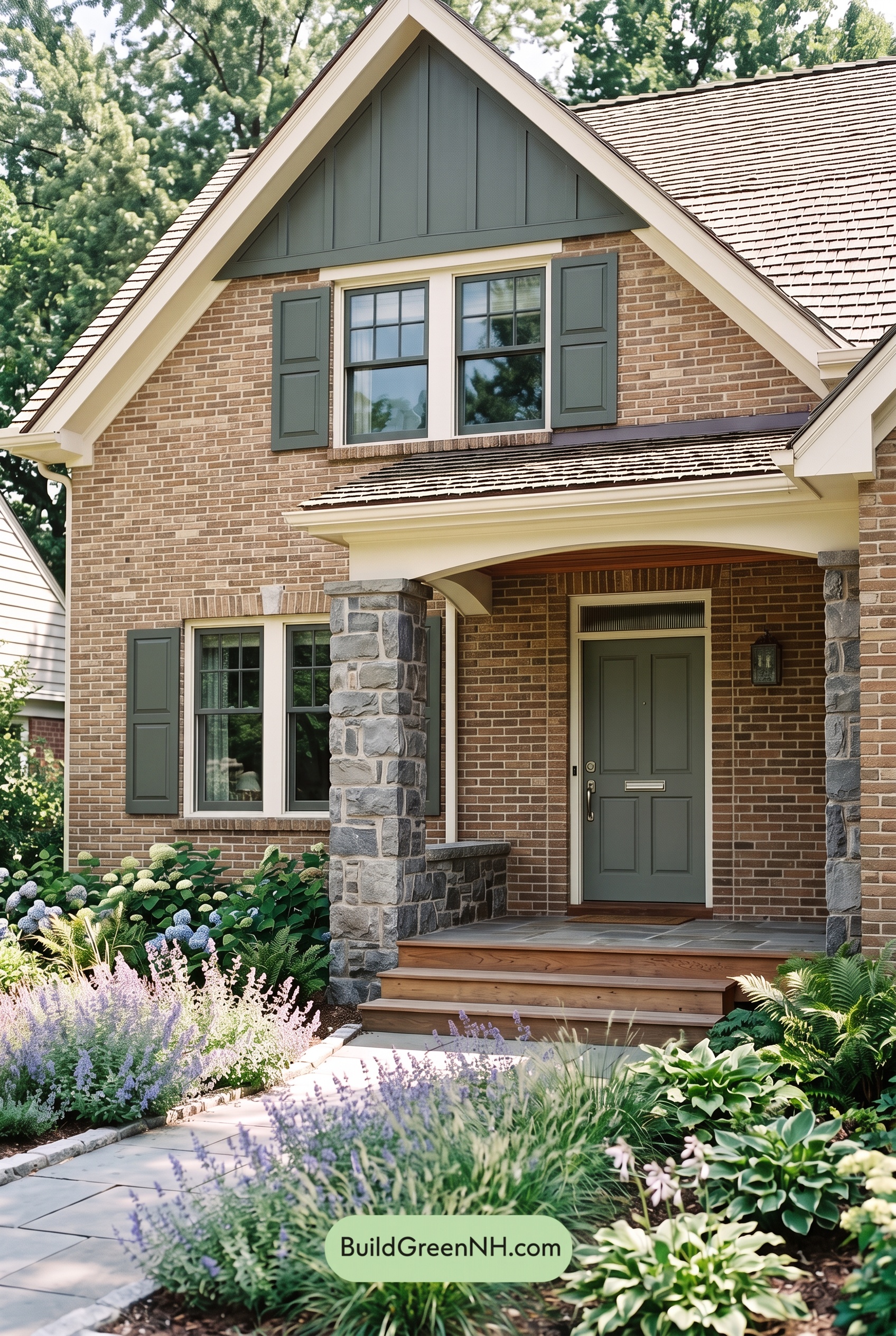 Tan Brick House Exterior Color Scheme: Juniper Porch Gleam