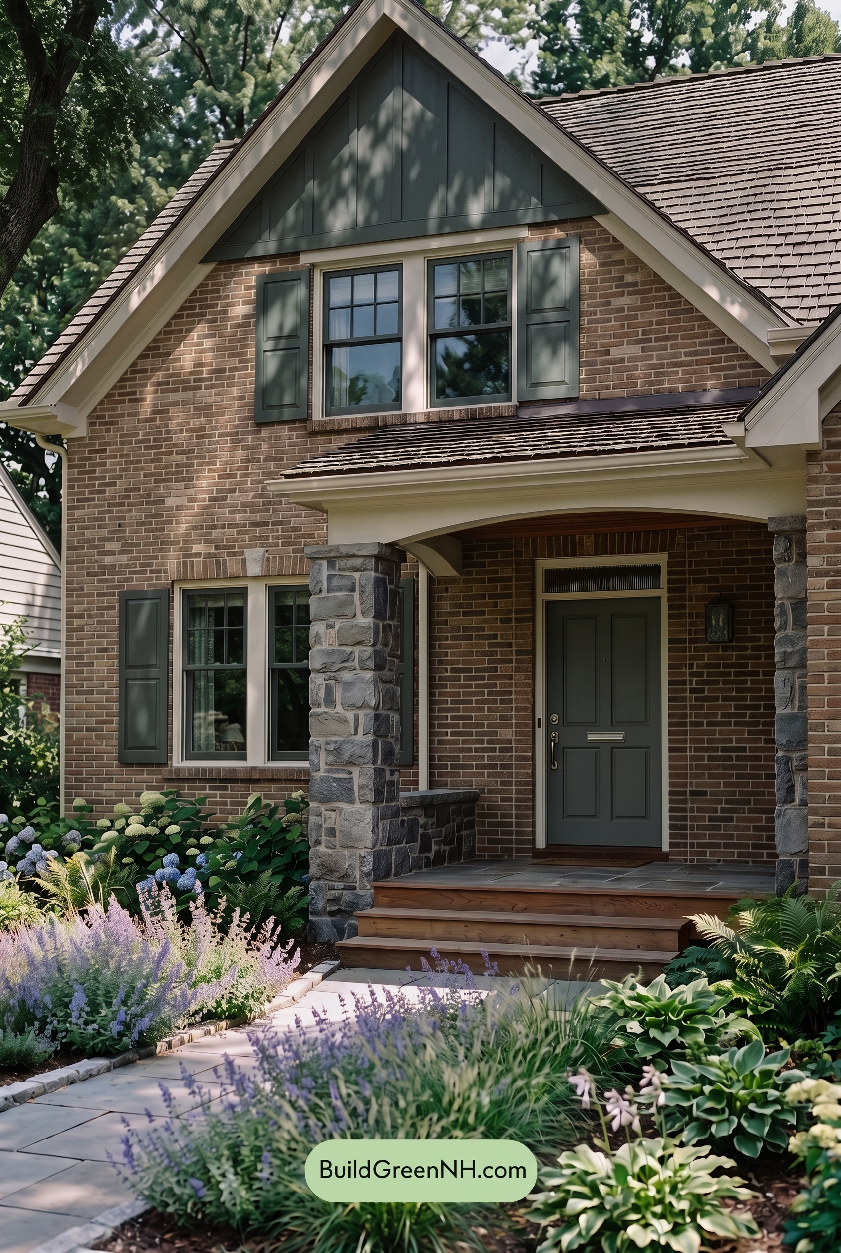 Tan Brick House Exterior Color Scheme: Juniper Porch Gleam - Shade