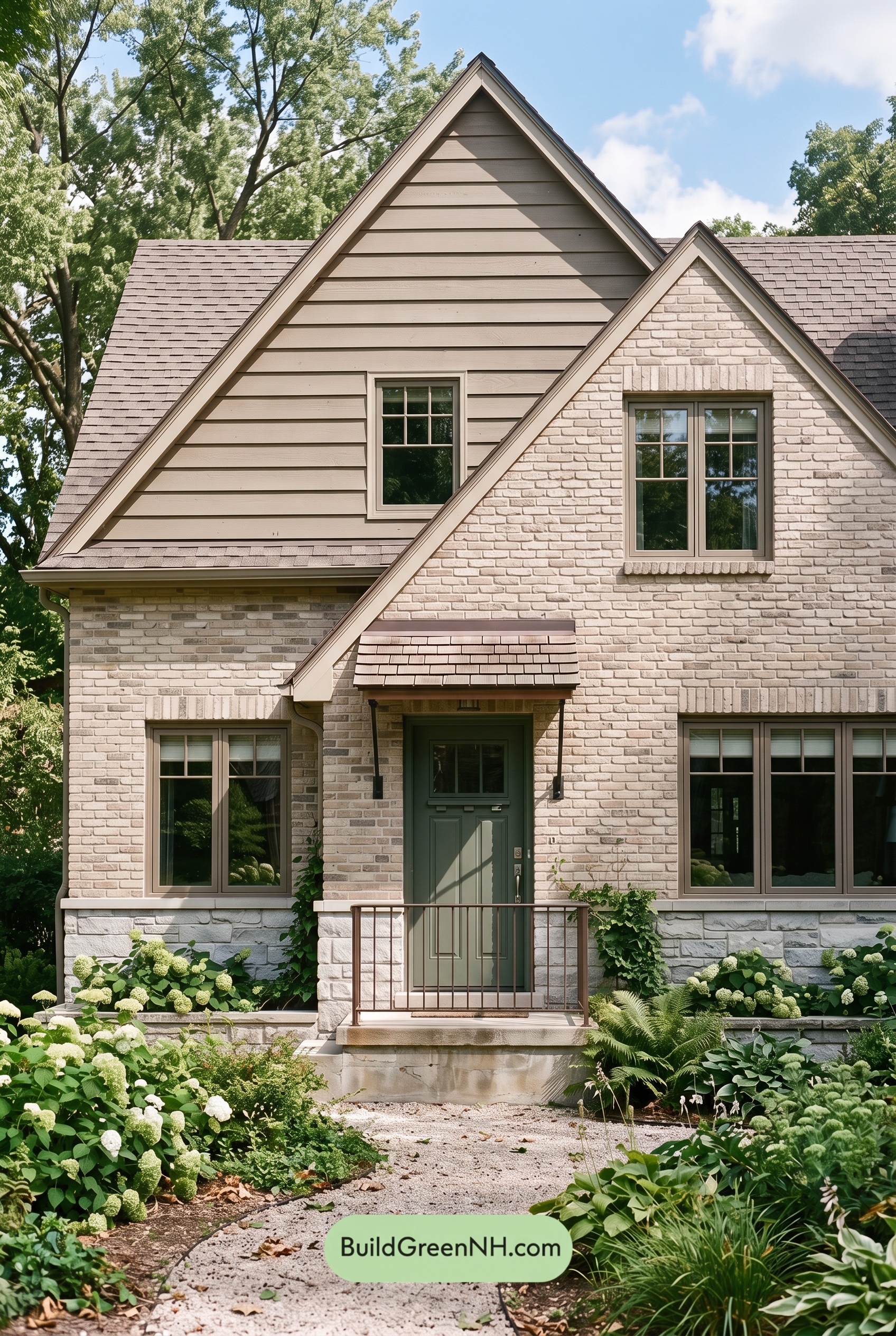 Tan Brick House Exterior Color Scheme: Mushroom Cedar Calm