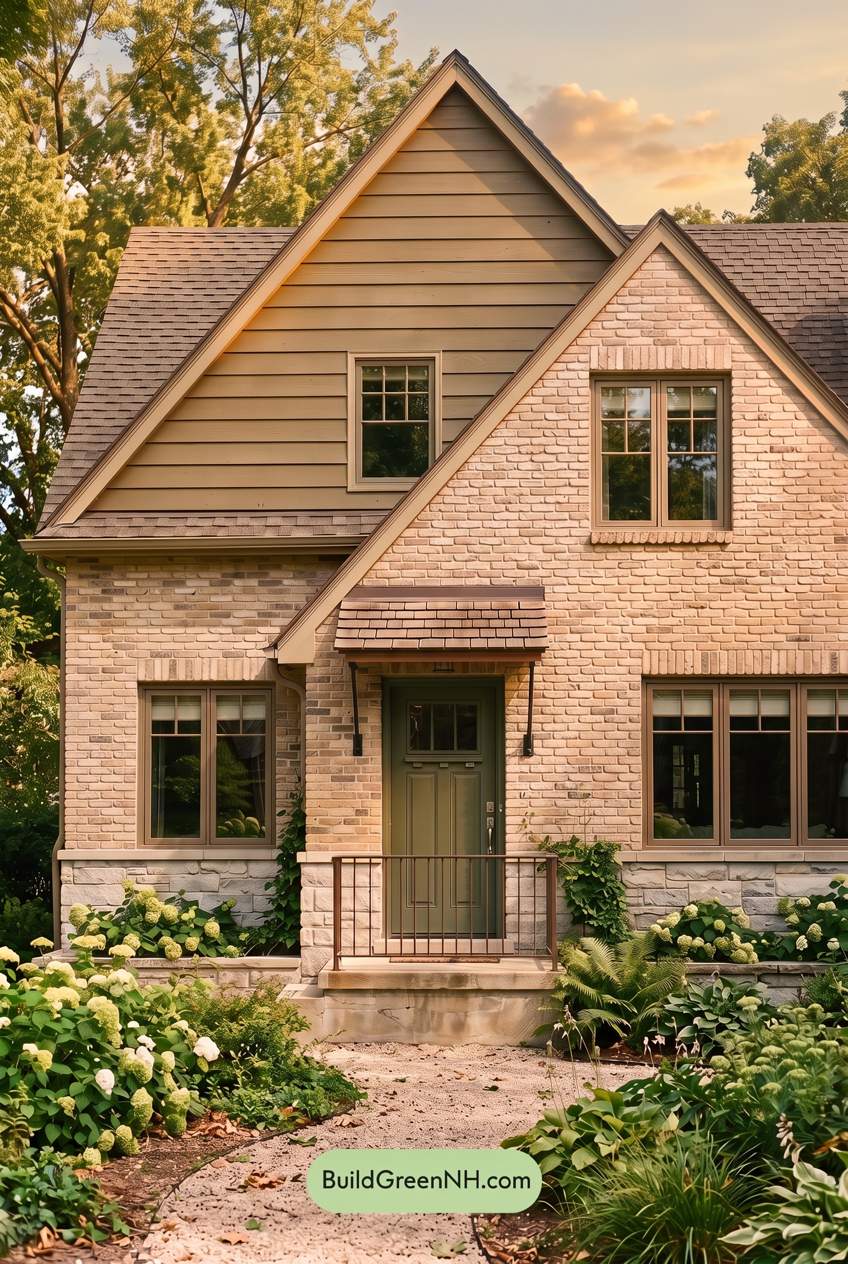 Tan Brick House Exterior Color Scheme: Mushroom Cedar Calm - Golden Hour