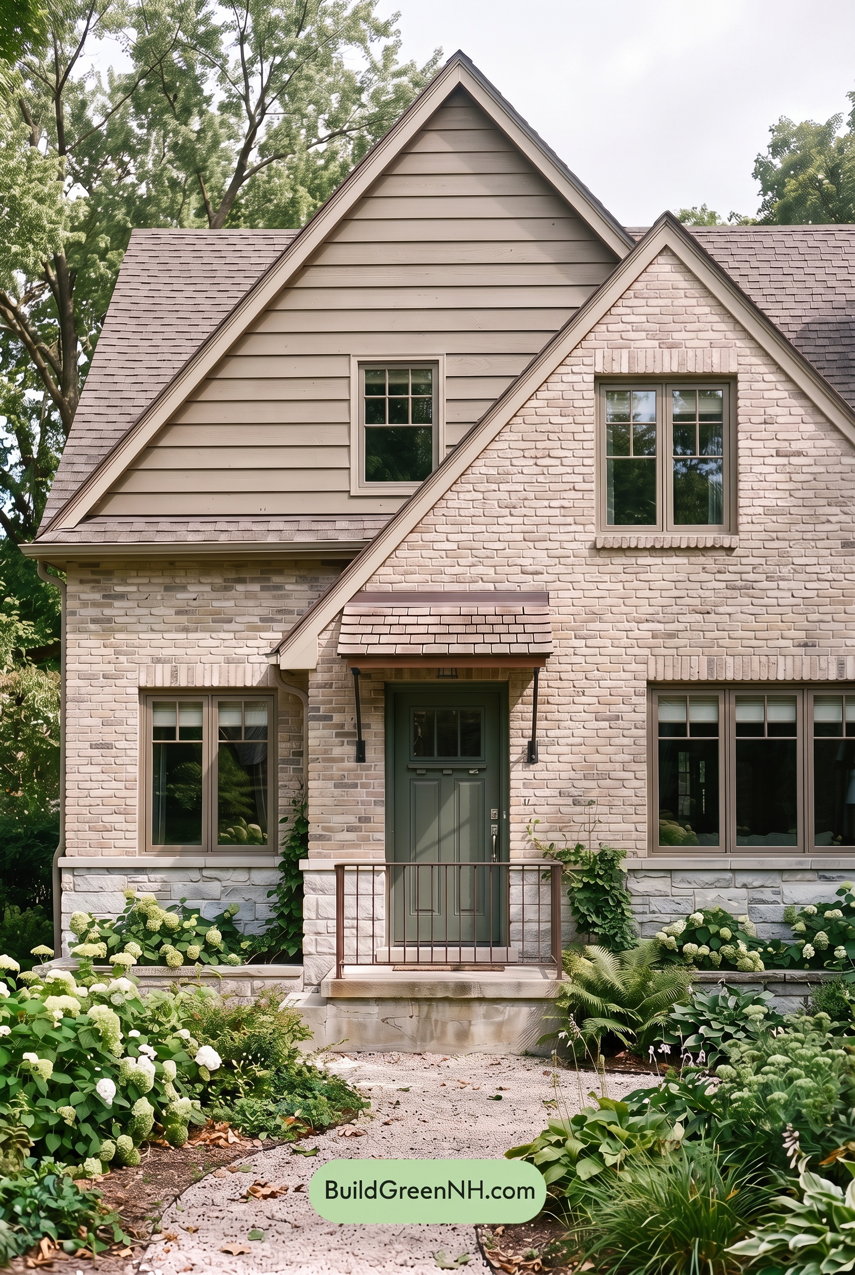 Tan Brick House Exterior Color Scheme: Mushroom Cedar Calm - Overcast