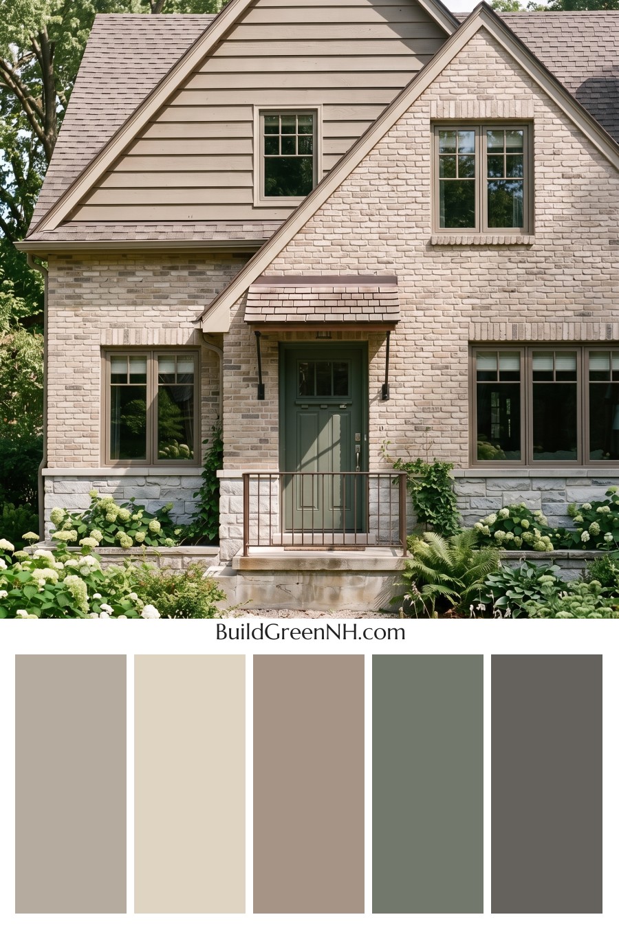 Tan Brick House Exterior Color Scheme: Mushroom Cedar Calm