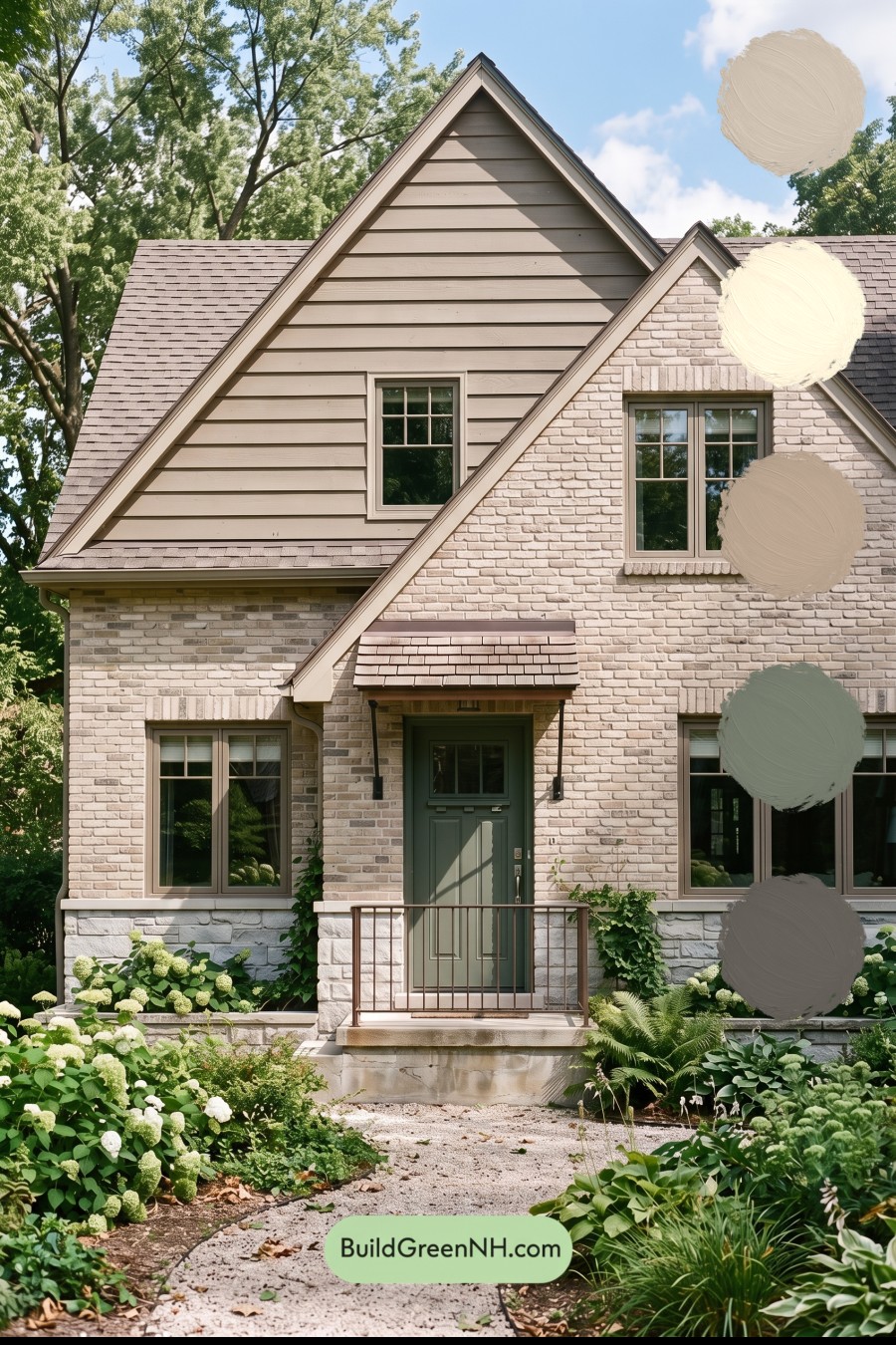 Tan Brick House Exterior Color Scheme: Mushroom Cedar Calm