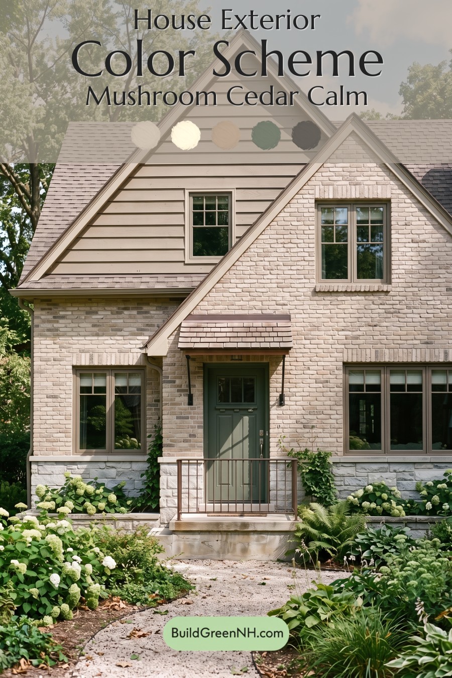 Tan Brick House Exterior Color Scheme: Mushroom Cedar Calm