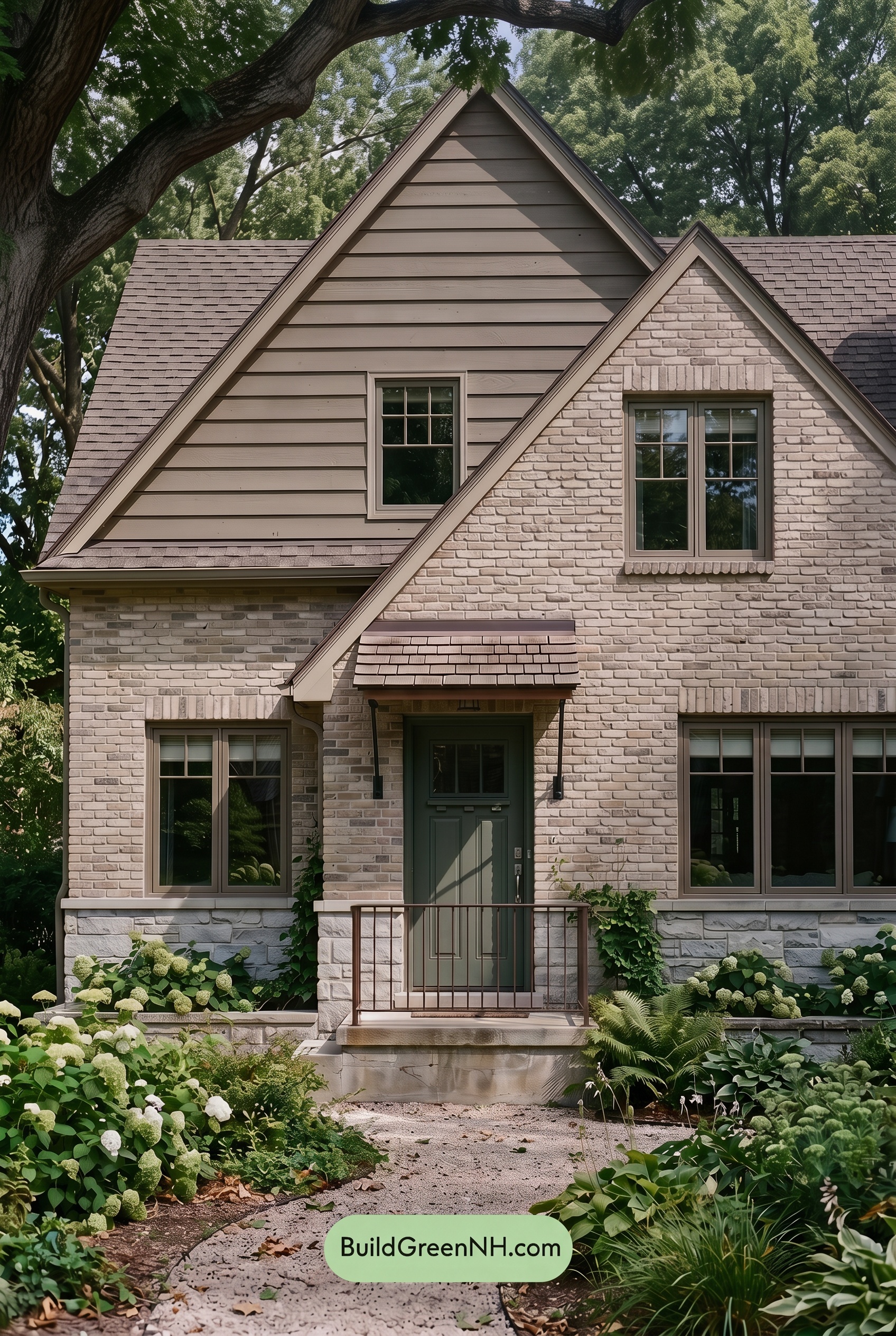 Tan Brick House Exterior Color Scheme: Mushroom Cedar Calm - Shade