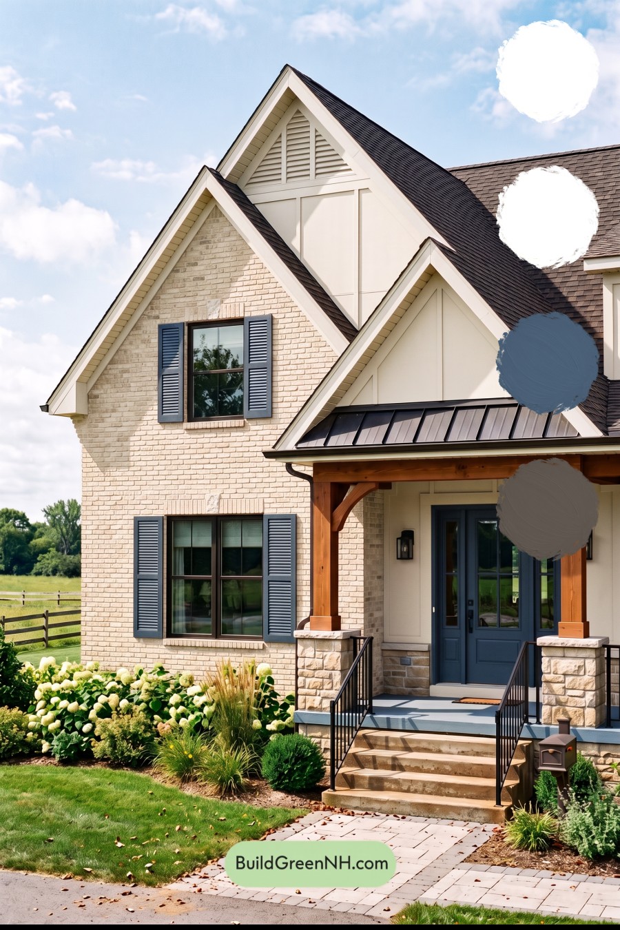 Tan Brick House Exterior Color Scheme: Navy Veranda Calm