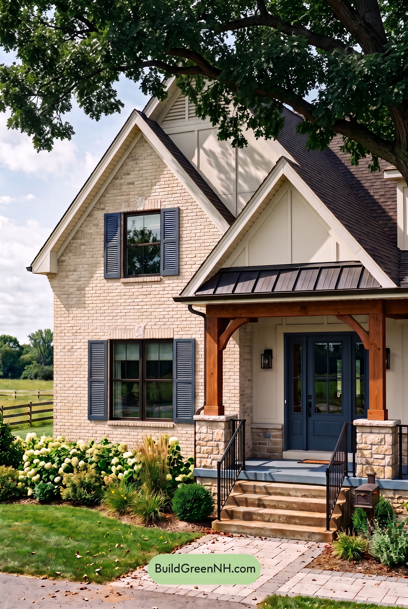 Tan Brick House Exterior Color Scheme: Navy Veranda Calm - Shade