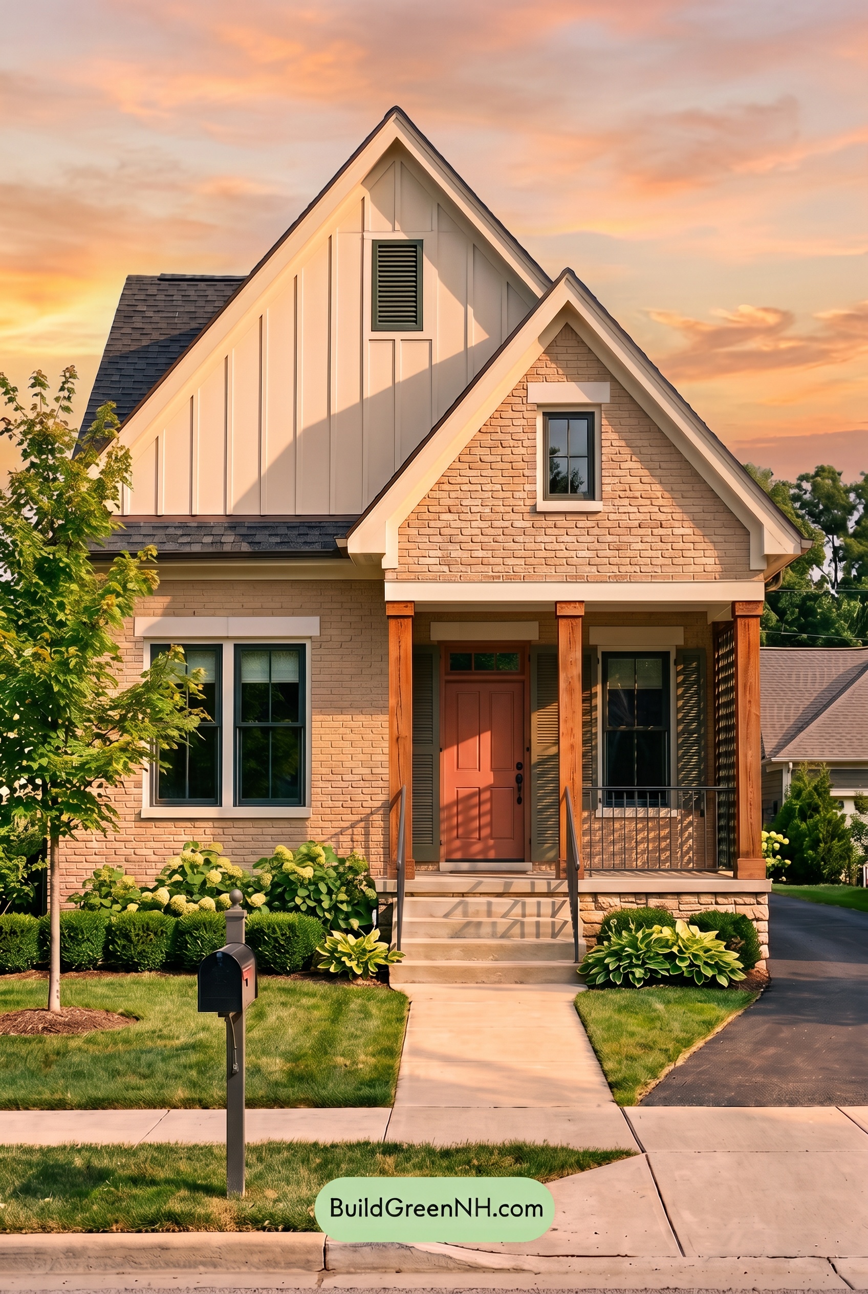 Tan Brick House Exterior Color Scheme: Pine Casement Poise - Golden Hour