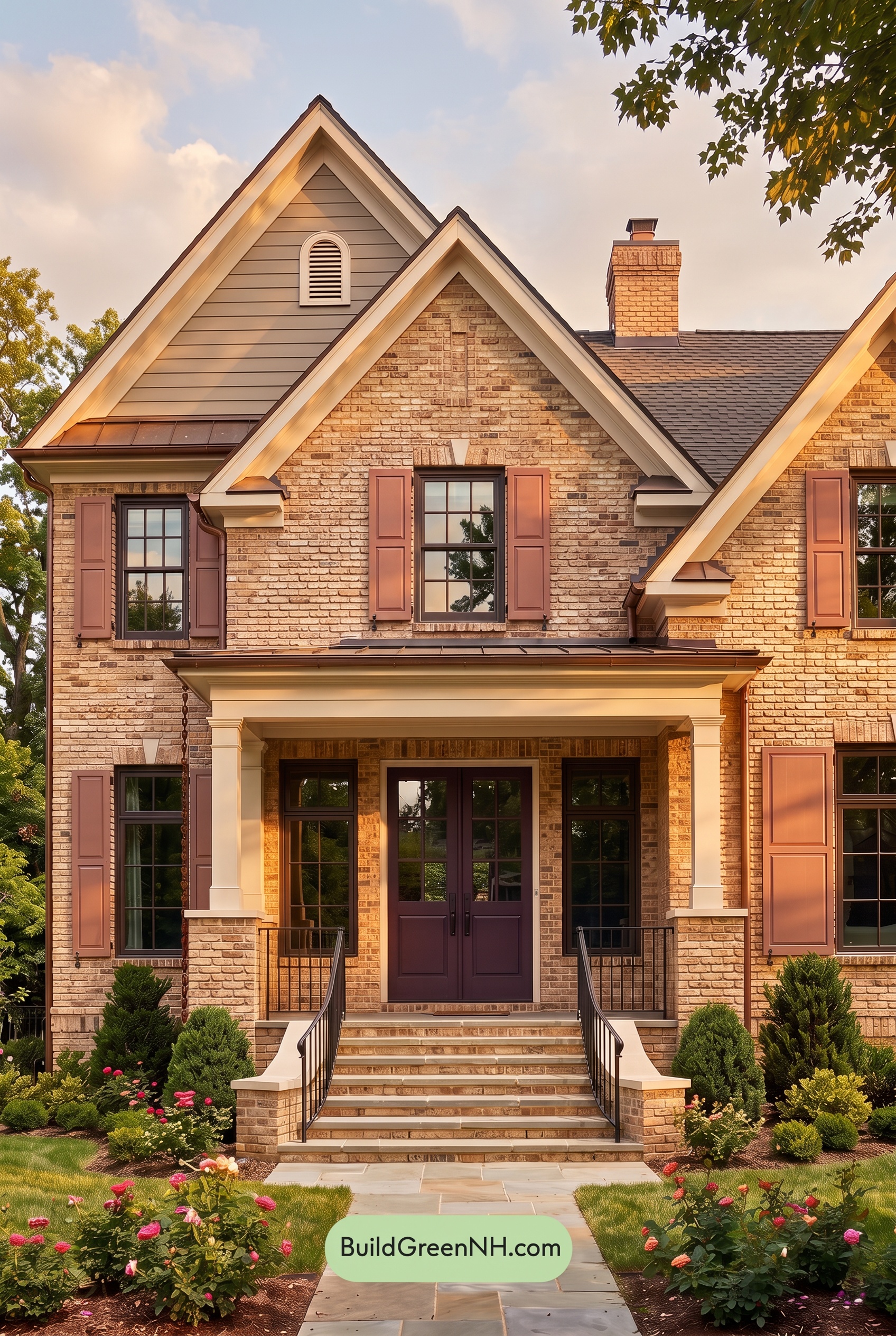 Tan Brick House Exterior Color Scheme: Rosewood Arrival - Golden Hour