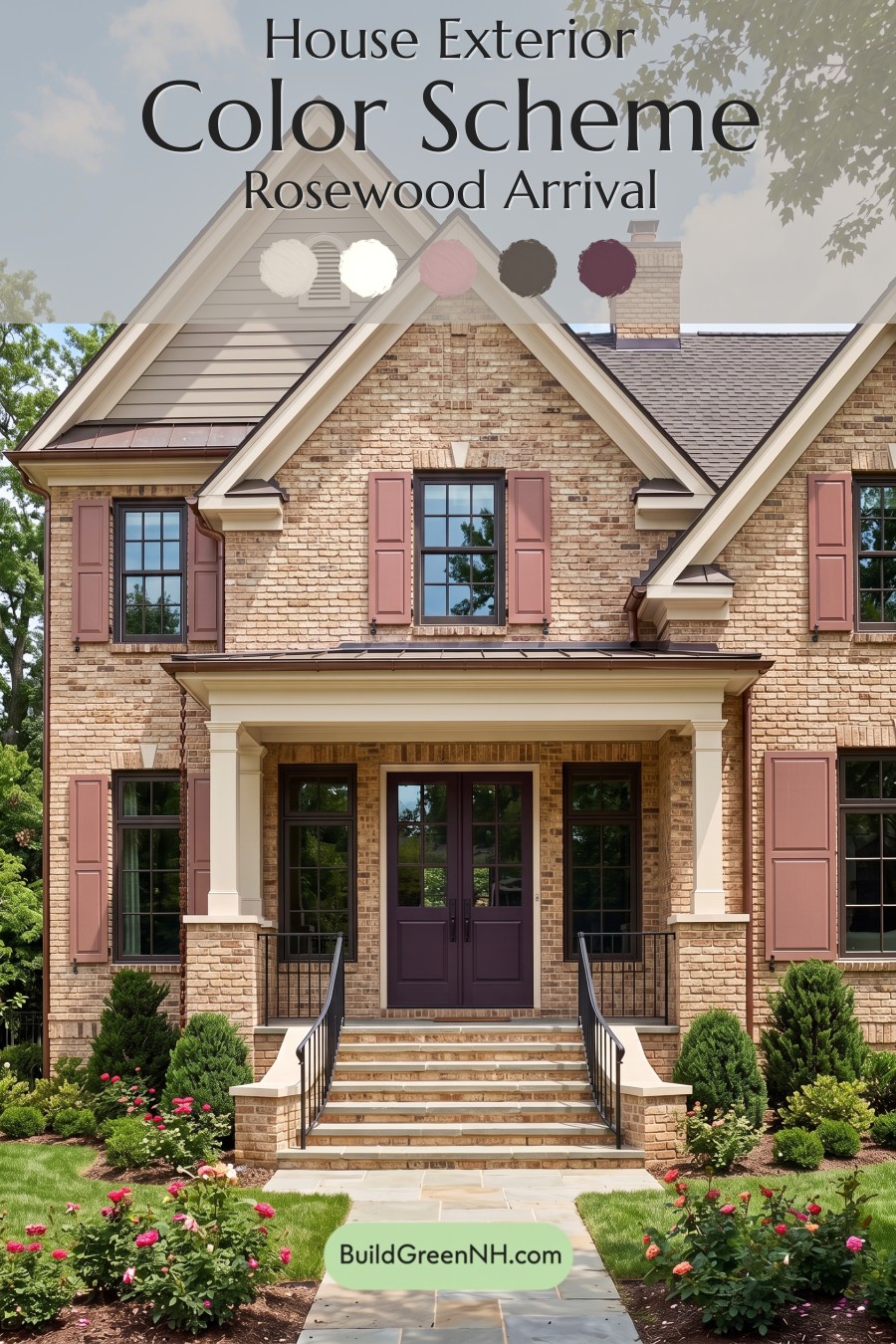Tan Brick House Exterior Color Scheme: Rosewood Arrival