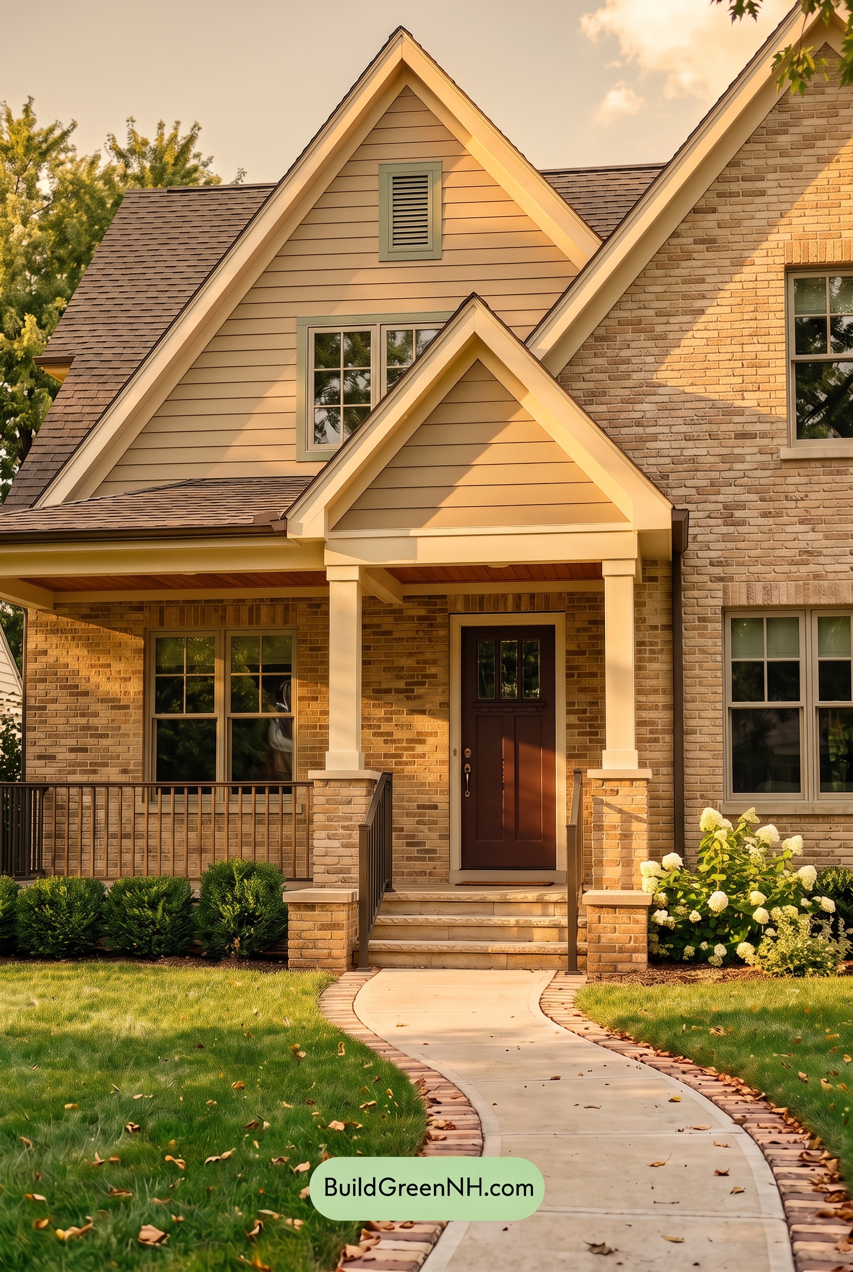 Tan Brick House Exterior Color Scheme: Velvet Threshold - Golden Hour