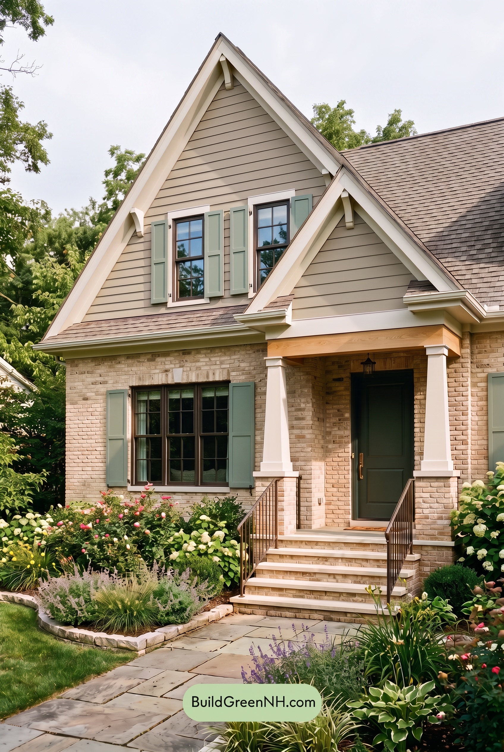 Tan Brick House Exterior Color Scheme: Willow Porch Note - Overcast