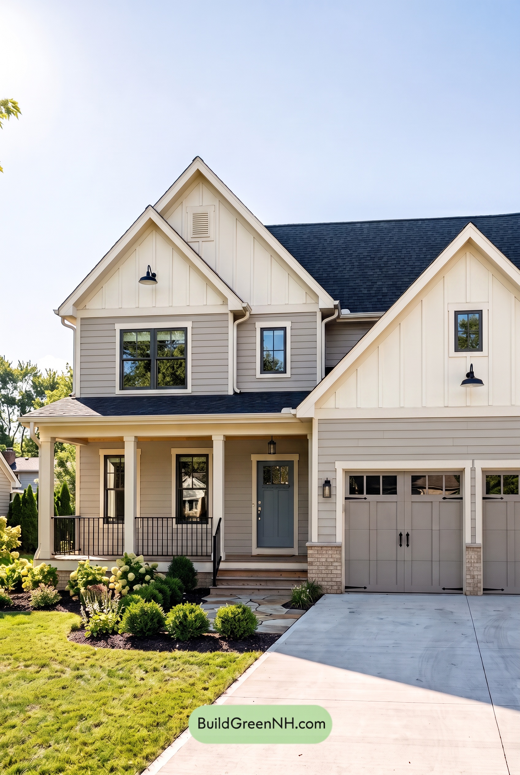Warm Gray and Cream Farmhouse Exterior Color Scheme: Ashen Linen Welcome