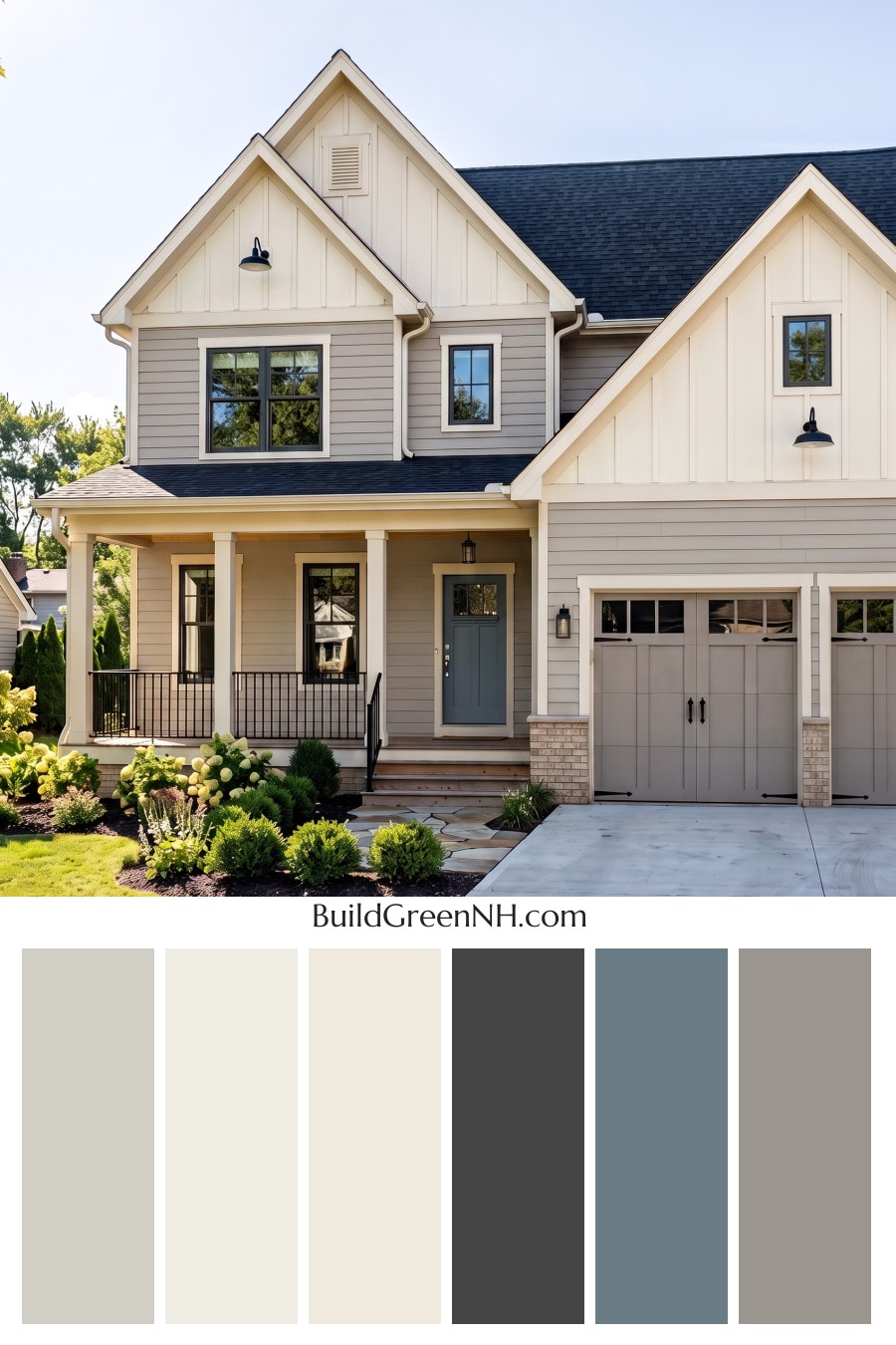 Warm Gray and Cream Farmhouse Exterior Color Scheme: Ashen Linen Welcome