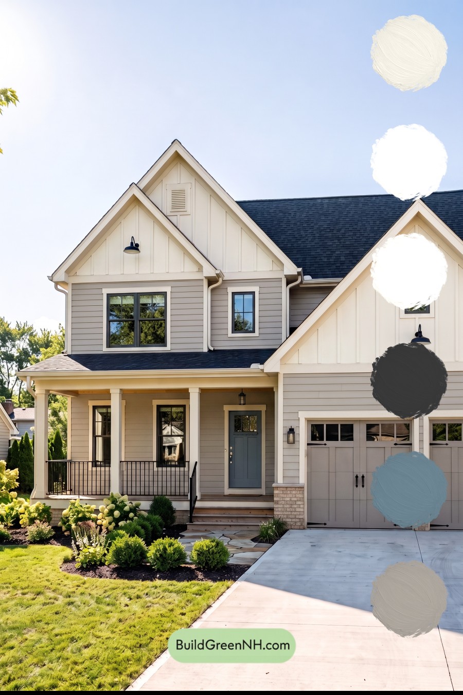 Warm Gray and Cream Farmhouse Exterior Color Scheme: Ashen Linen Welcome