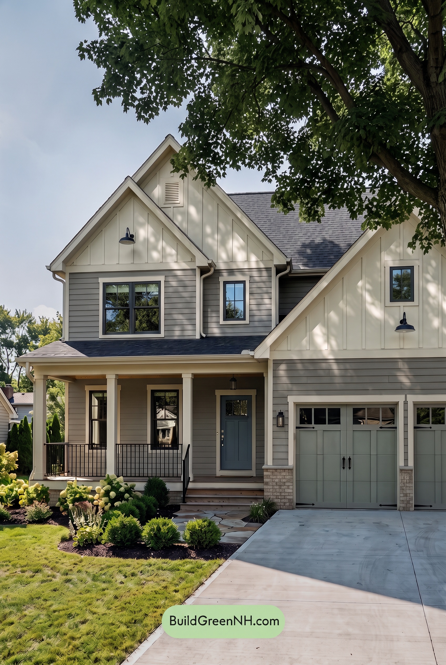 Warm Gray and Cream Farmhouse Exterior Color Scheme: Ashen Linen Welcome - Shade