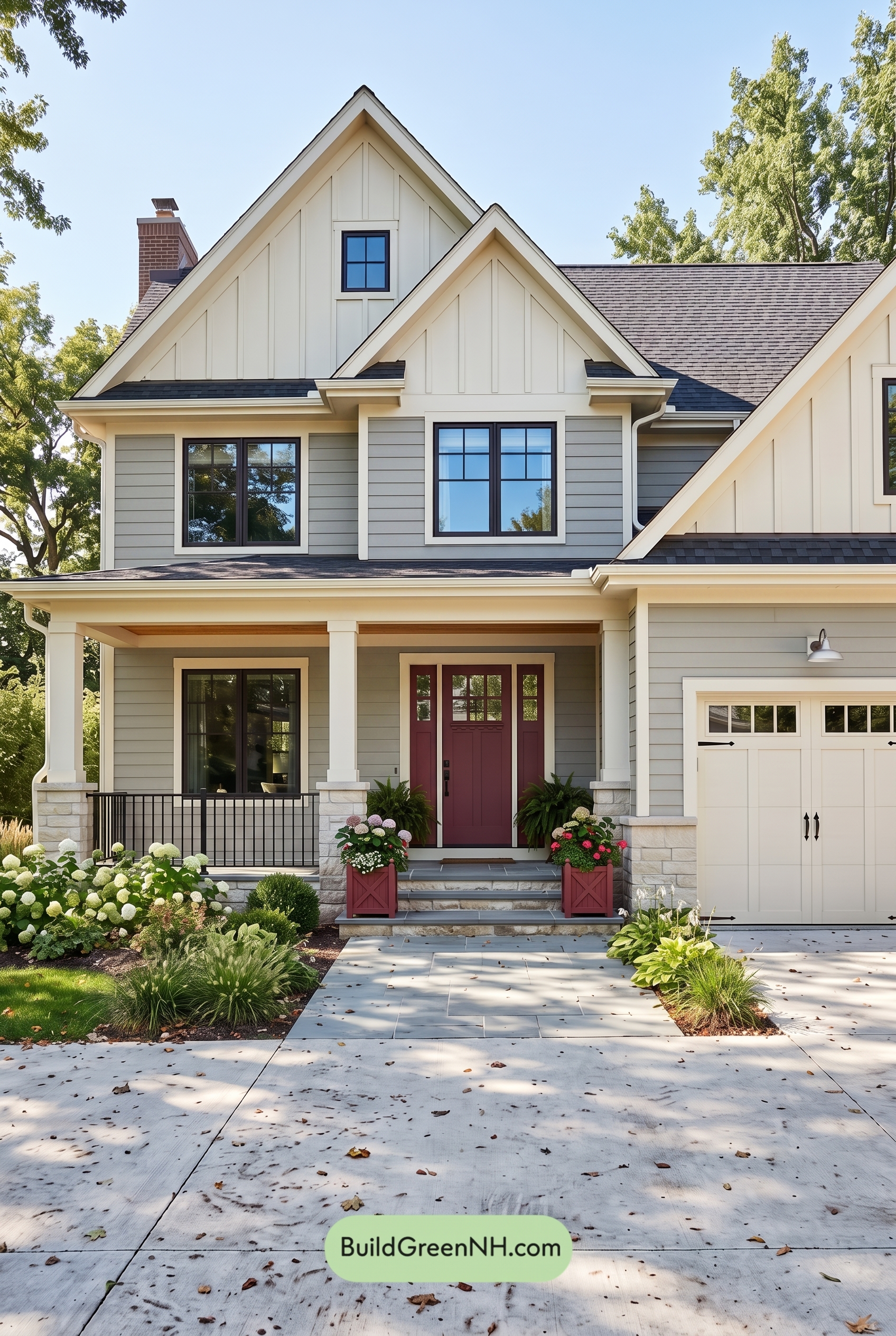 Warm Gray and Cream Farmhouse Exterior Color Scheme: Cranberry Gable