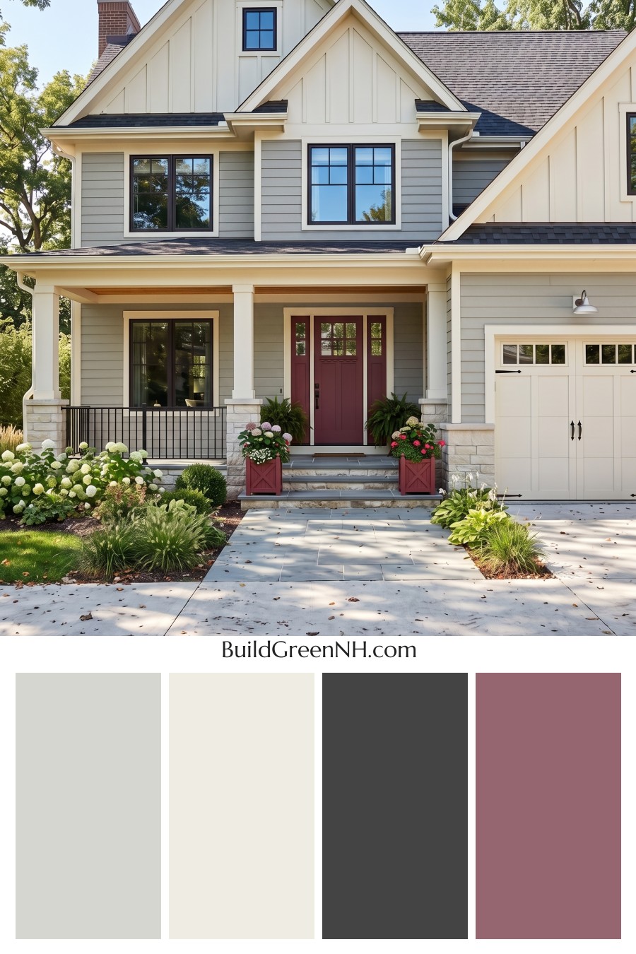 Warm Gray and Cream Farmhouse Exterior Color Scheme: Cranberry Gable